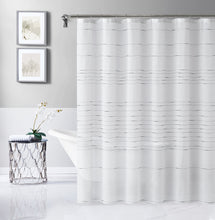 Load image into Gallery viewer, Dainty Home Lisa 3D Linen Textured Weaved Linen Look Striped Designed Fabric Shower Curtain
