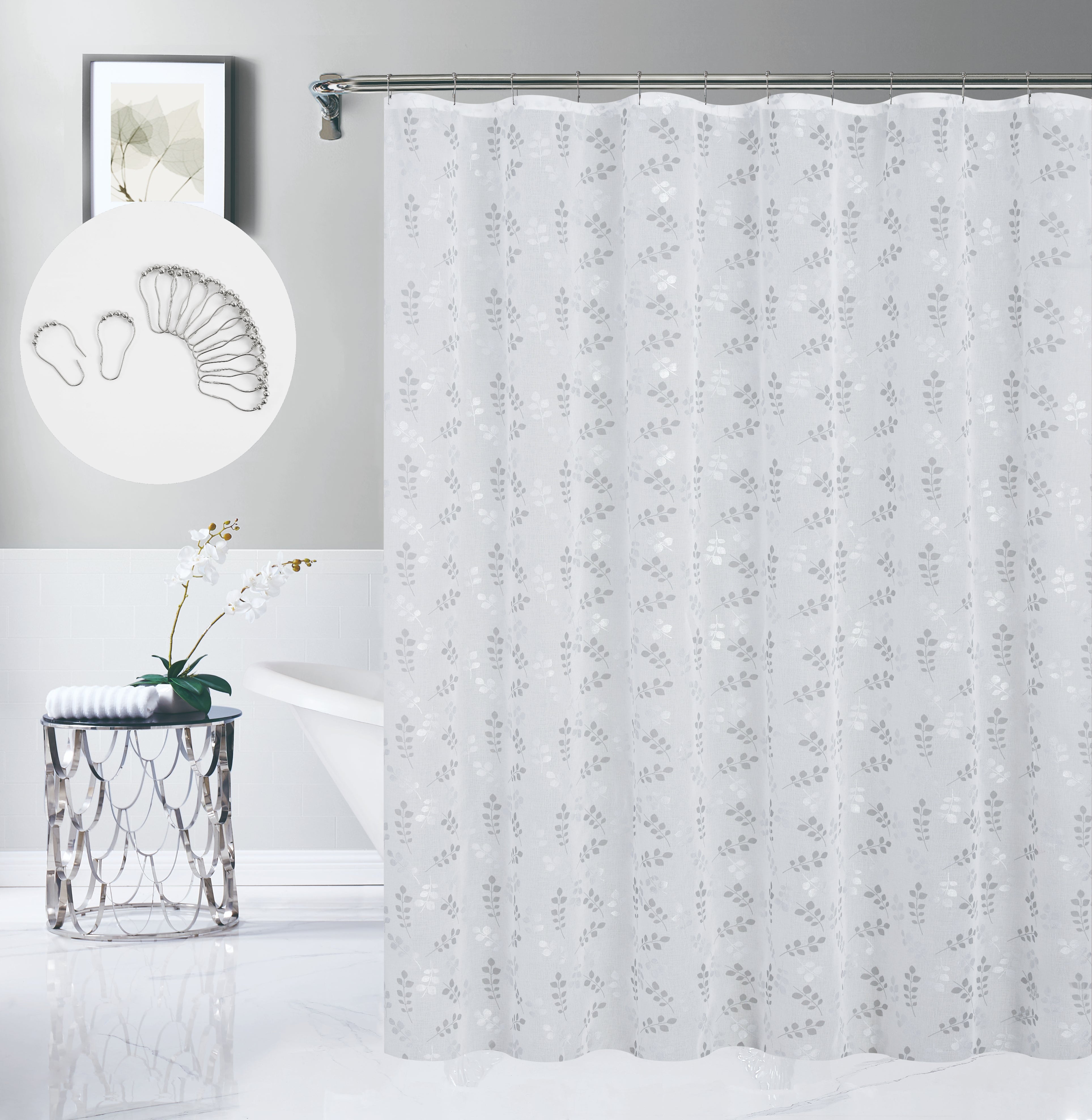 Dainty Home Clarissa Linen Textured Metallic Fabric Shower Curtain with 12 Matching Hooks 70" x 72"