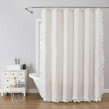 Load image into Gallery viewer, Dainty Home Ophelia Floral Scalloped Embroidered Textured Soft Linen Textured Fabric Shower Curtain, 72" x 72"
