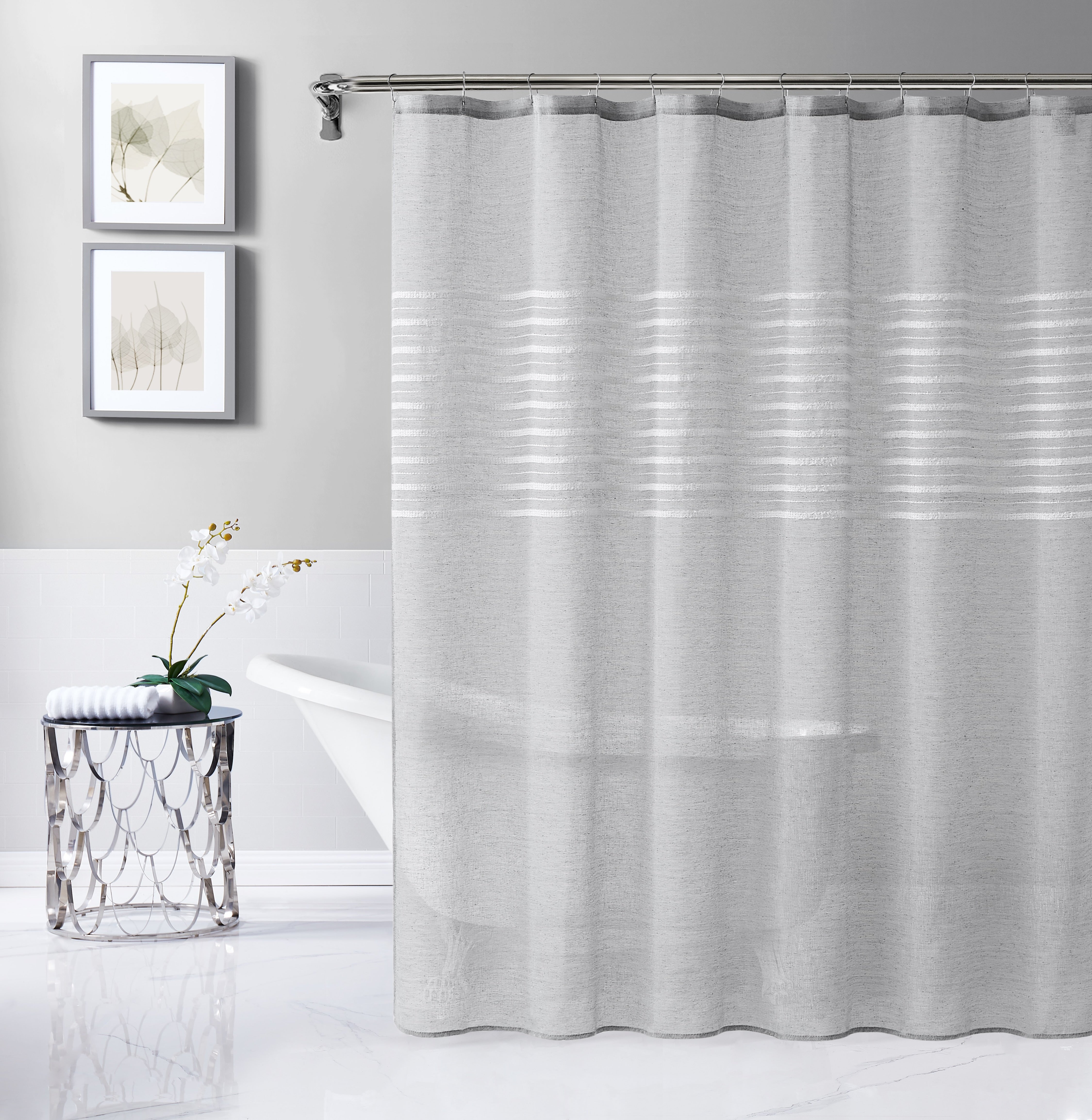Dainty Home Daniella 3D Solid Linen Look Textured Striped 3D Chenille Designed Fabric Shower Curtain