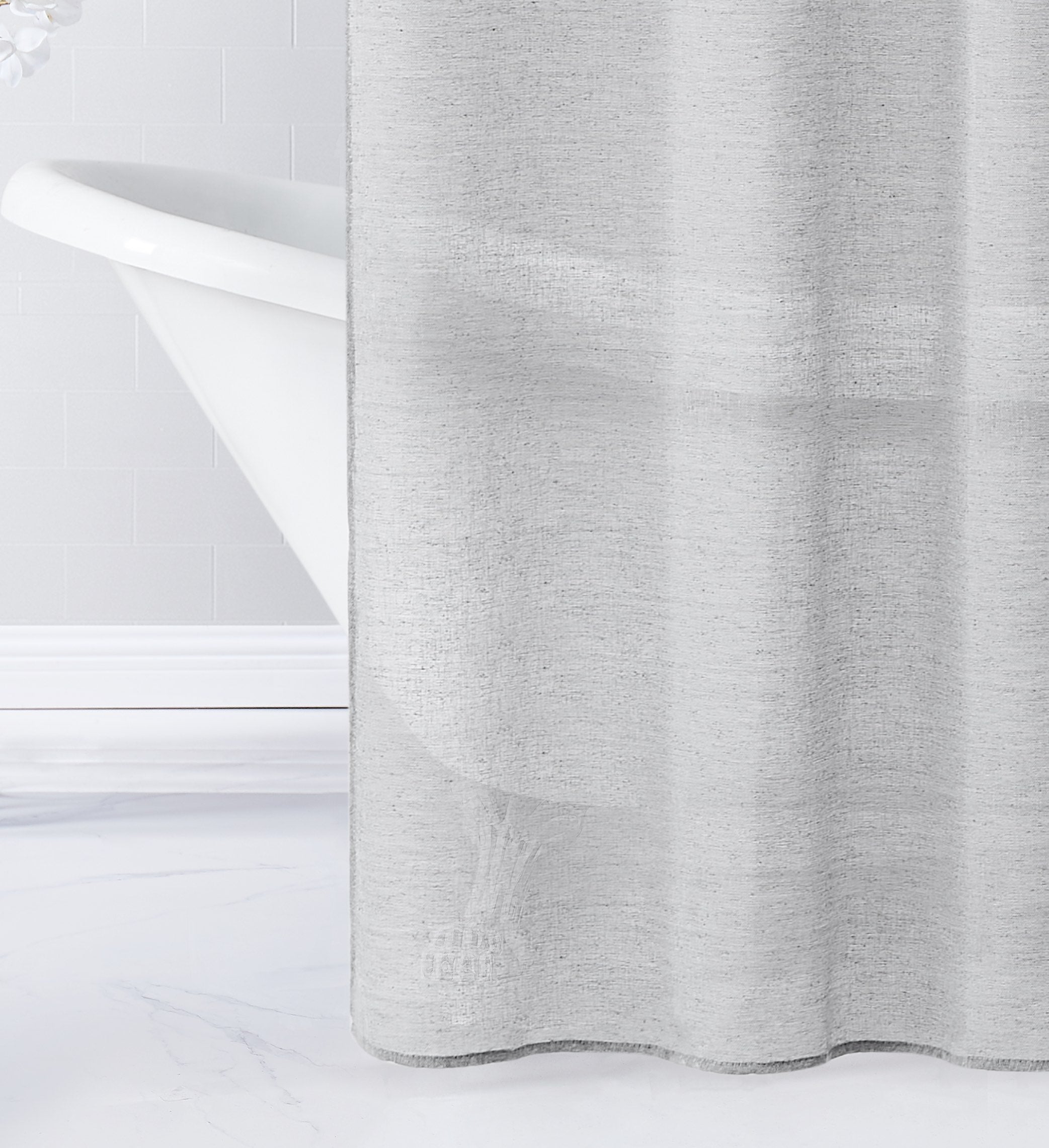 Dainty Home Daniella 3D Solid Linen Look Textured Striped 3D Chenille Designed Fabric Shower Curtain