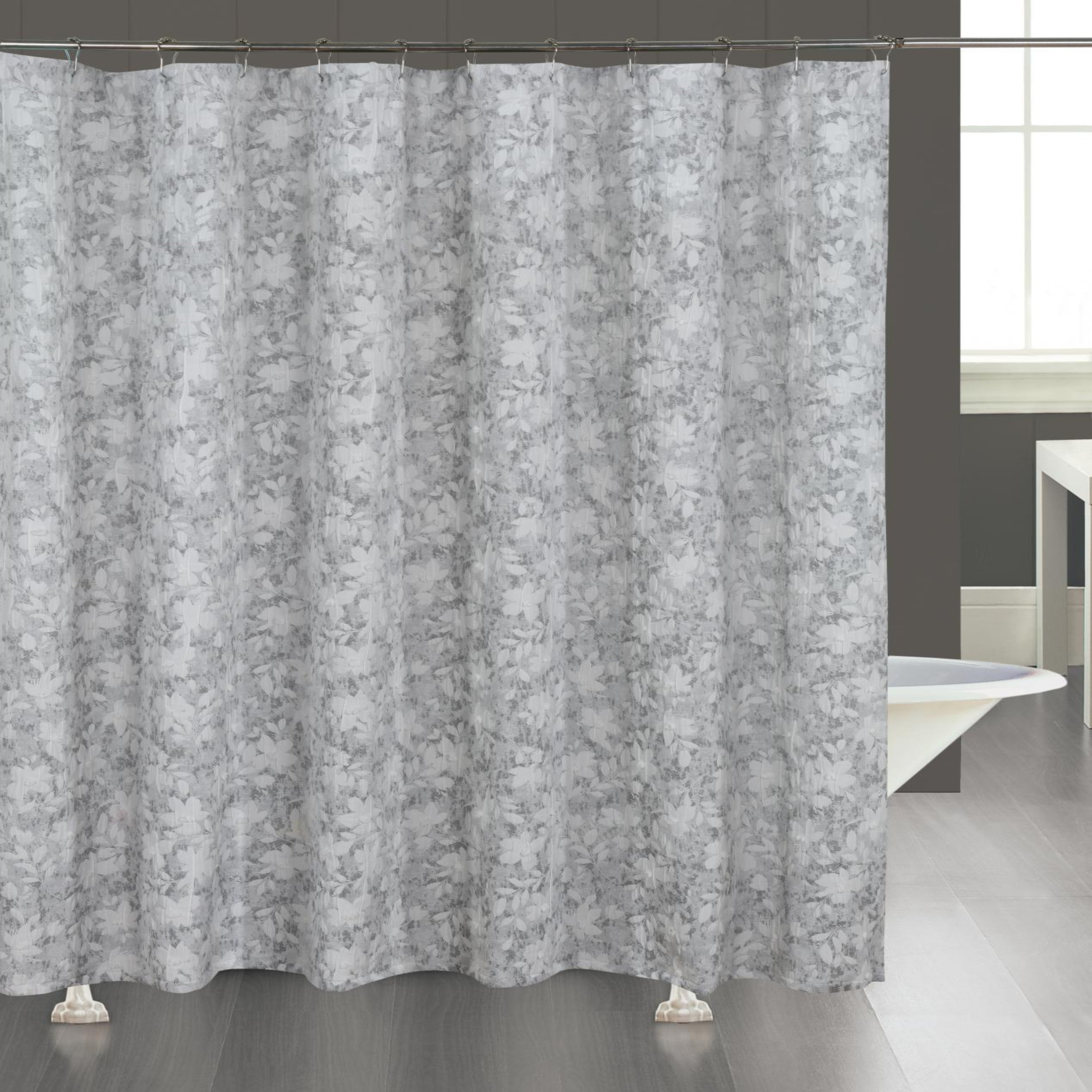Dainty Home Laureen Floral Jacquard Soft Polyester Shower Curtain with Textured Puffs, 72" x 72"