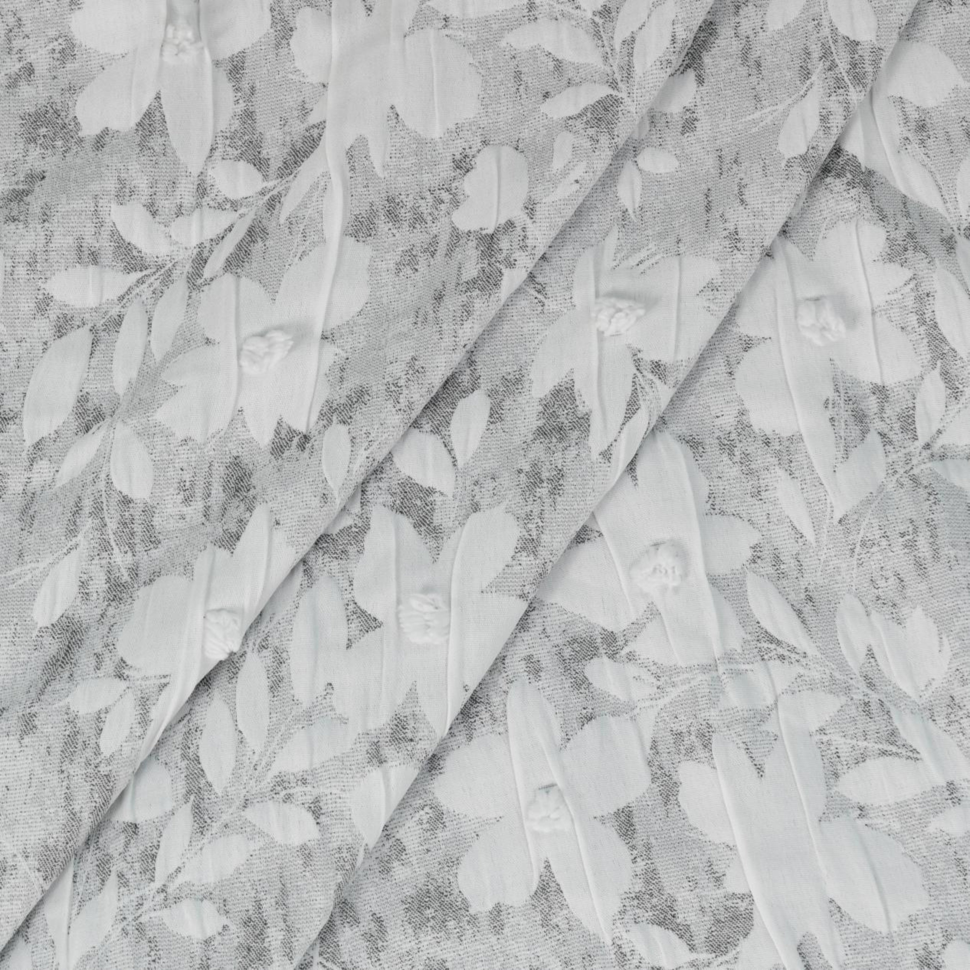 Dainty Home Laureen Floral Jacquard Soft Polyester Shower Curtain with Textured Puffs, 72" x 72"