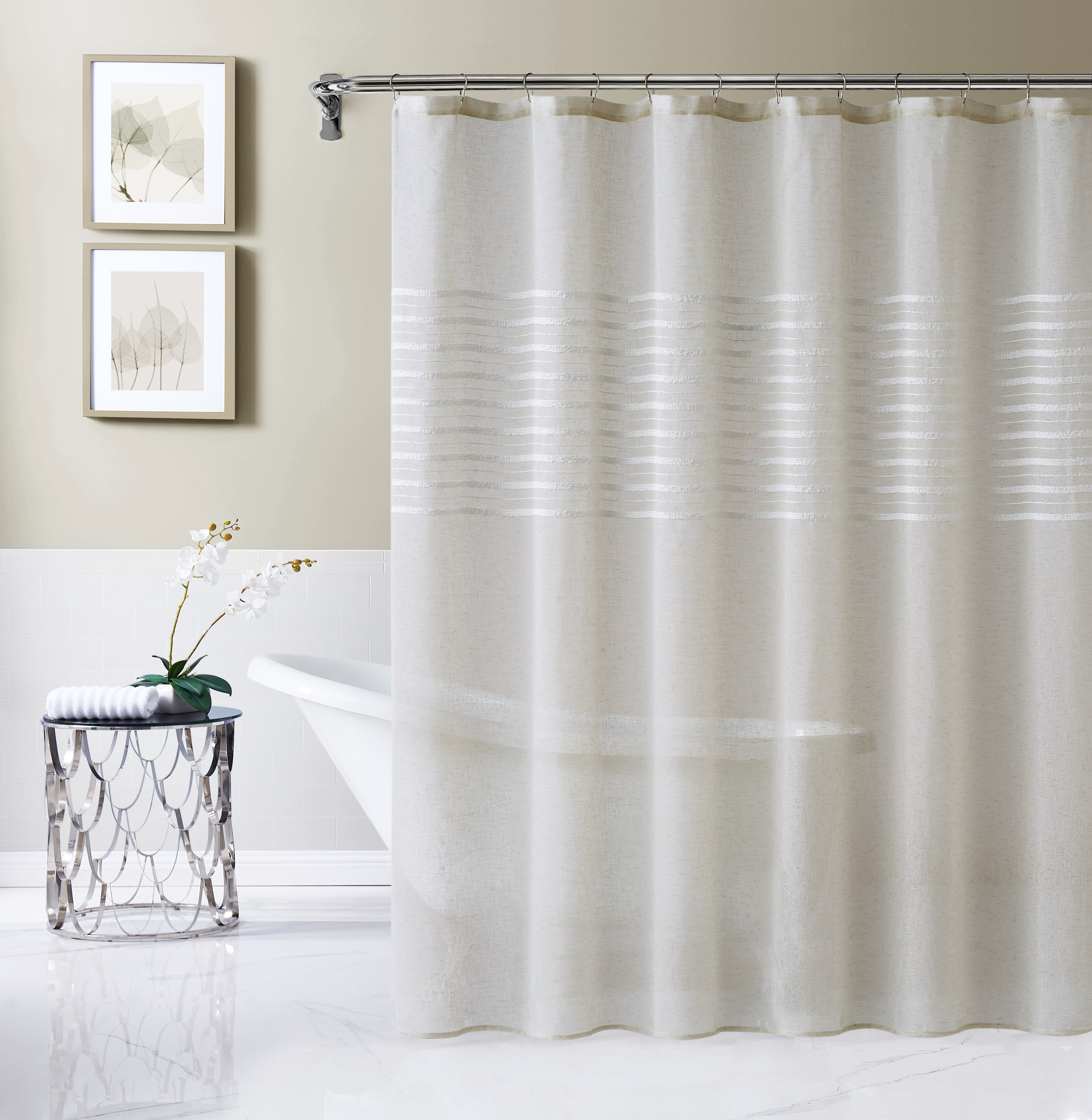 Dainty Home Daniella 3D Solid Linen Look Textured Striped 3D Chenille Designed Fabric Shower Curtain
