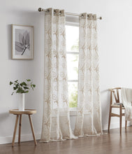 Load image into Gallery viewer, Dainty Home Stella Linen Look Boho Solid Fabric With 3D Floral Chenille Embroidery Light Filtering Grommet Panel Pair
