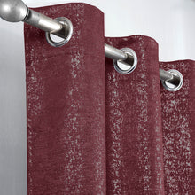 Load image into Gallery viewer, Burgundy Glittery curtain with silver grommets on a gray background
