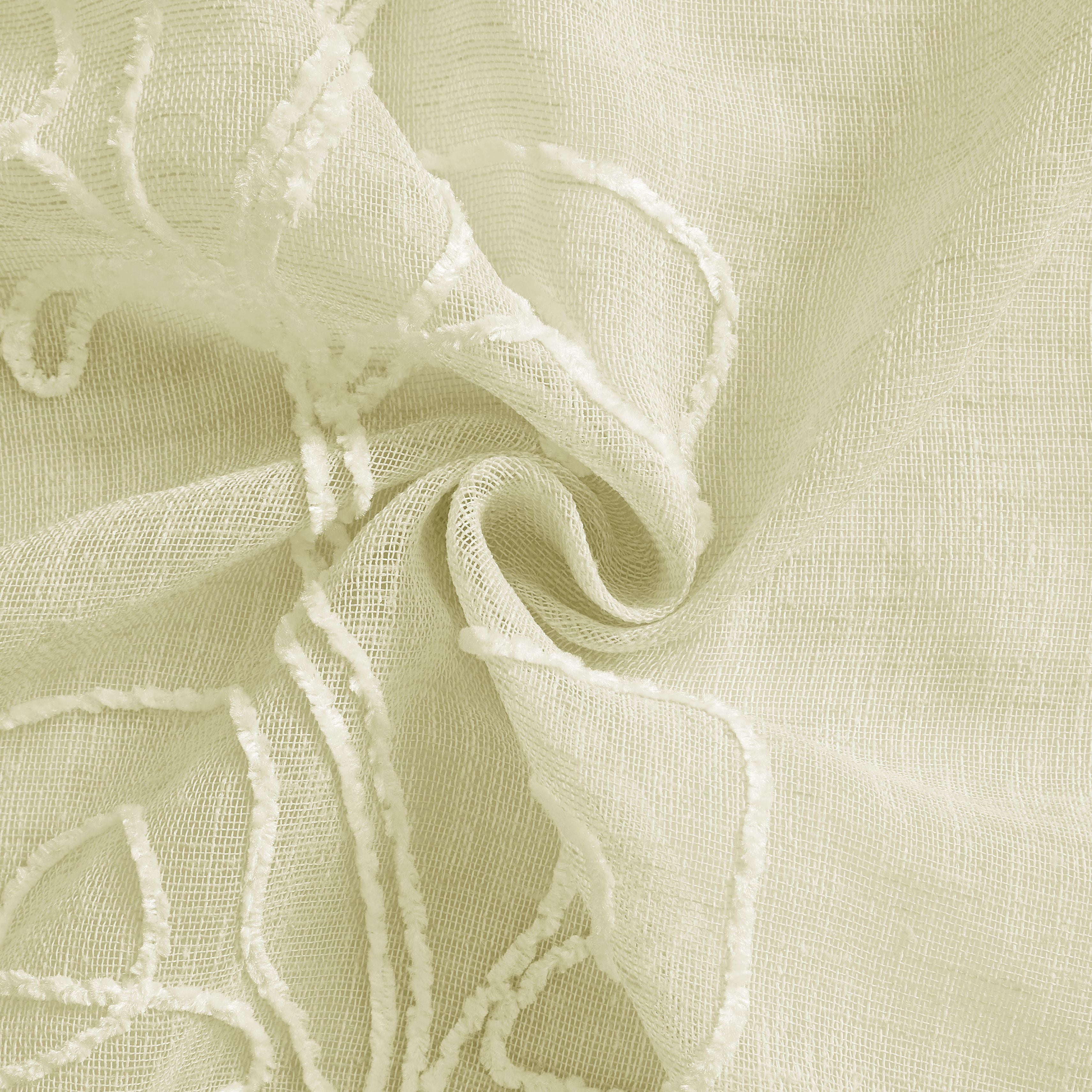 Dainty Home Stella 3D Linen Look Textured Floral 3D Chenille Designed Fabric Shower Curtain