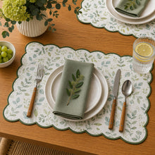 Load image into Gallery viewer, Dainty Home Leaves Woven Vinyl Scalloped Border Rectangular Placemat Set Of 6 13" x 19"
