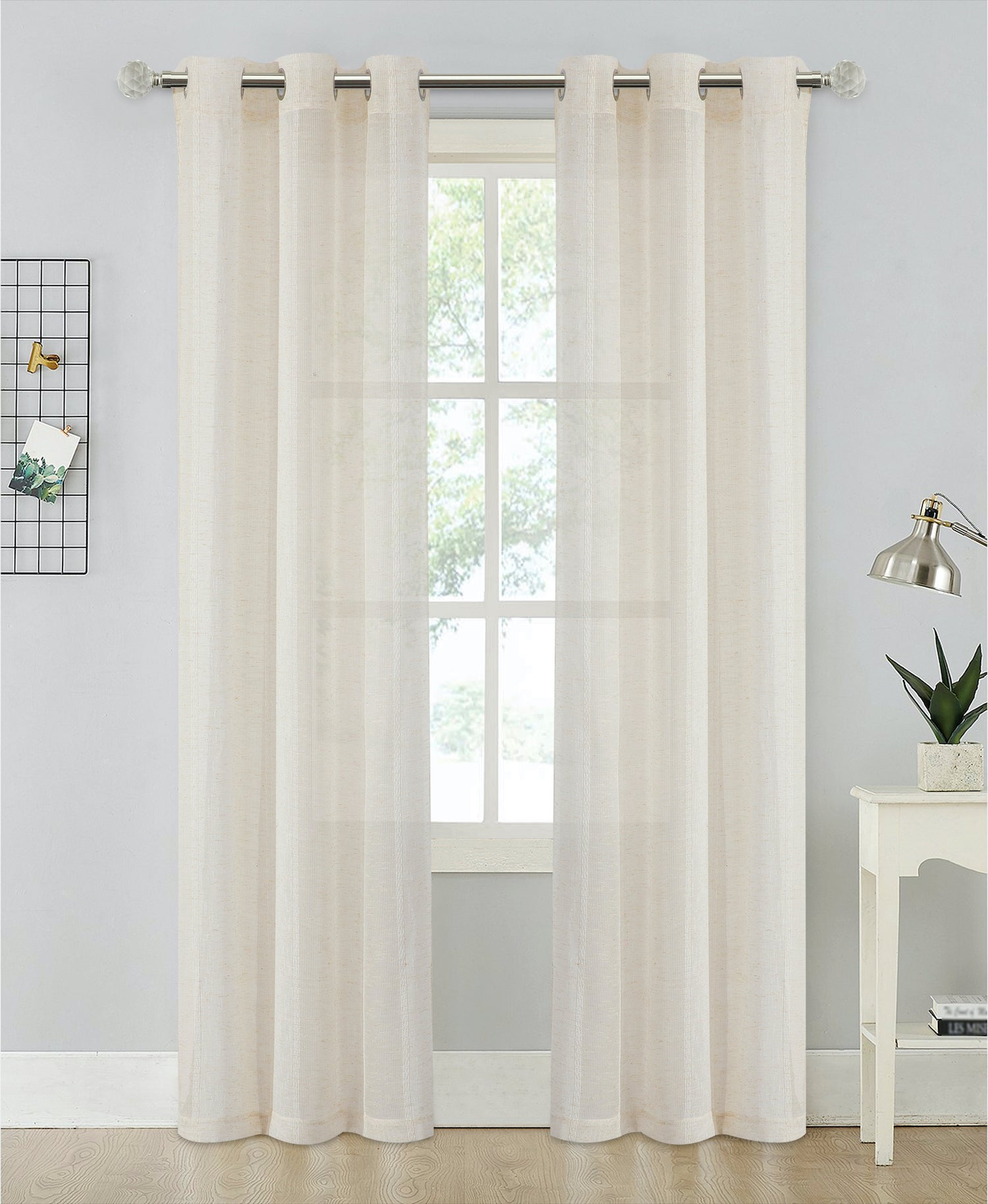 Dainty Home Megan Boho Chenille Embroidered Striped Linen Look Light Filtering Panel Pair