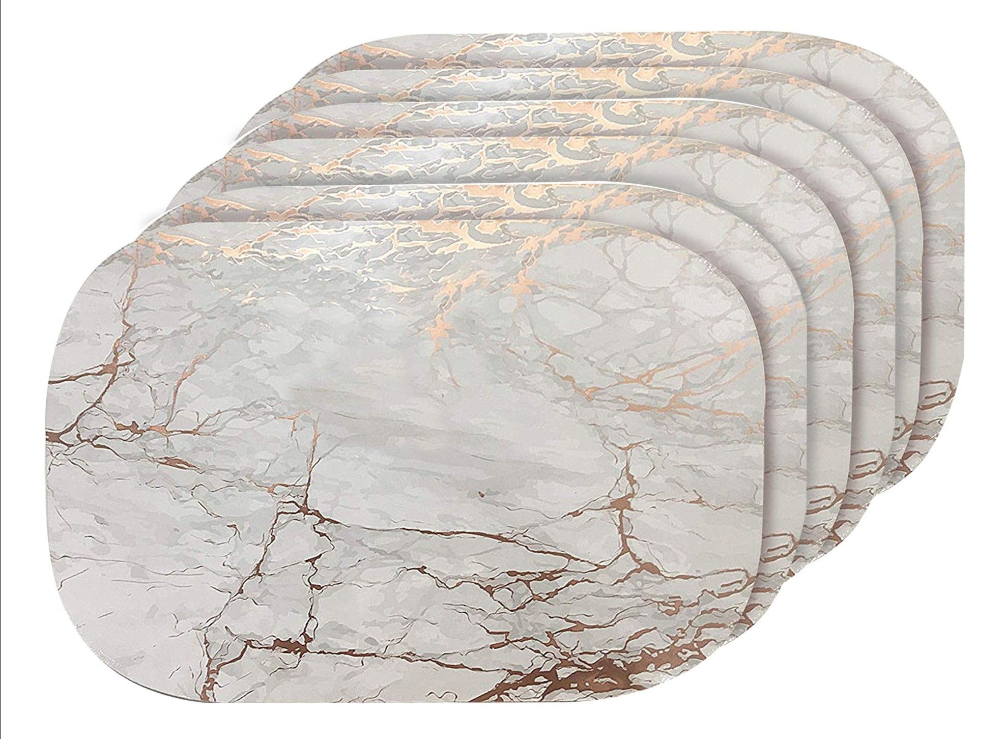 Dainty Home Marble Cork Foil Printed Marble Granite Designed Thick Cork Textured 12" x 18" Oval Placemats