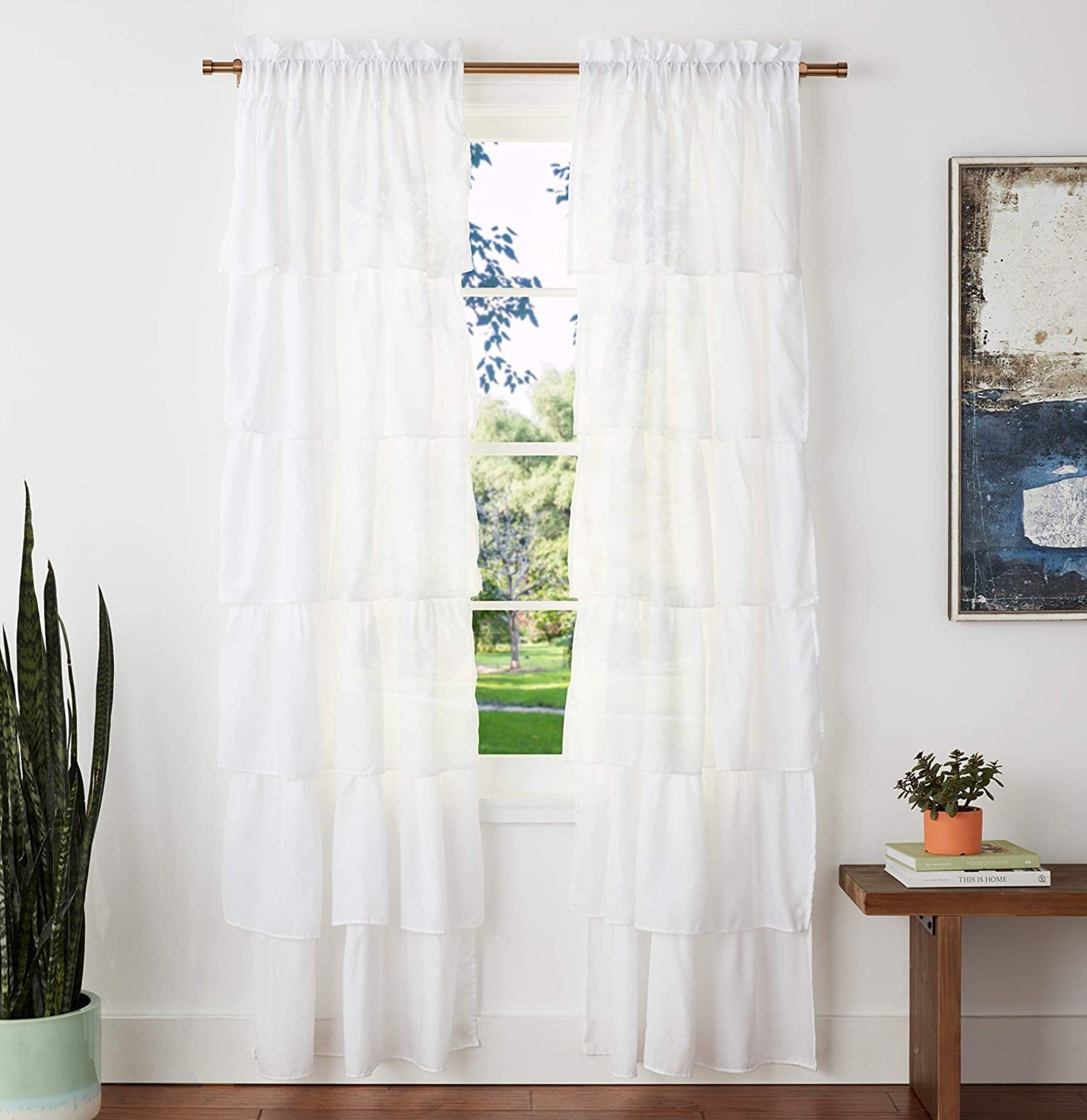 Dainty Home Carnival Pleated Layers Light Filtering Airy & Breathable Rod Pocket Panel Pair