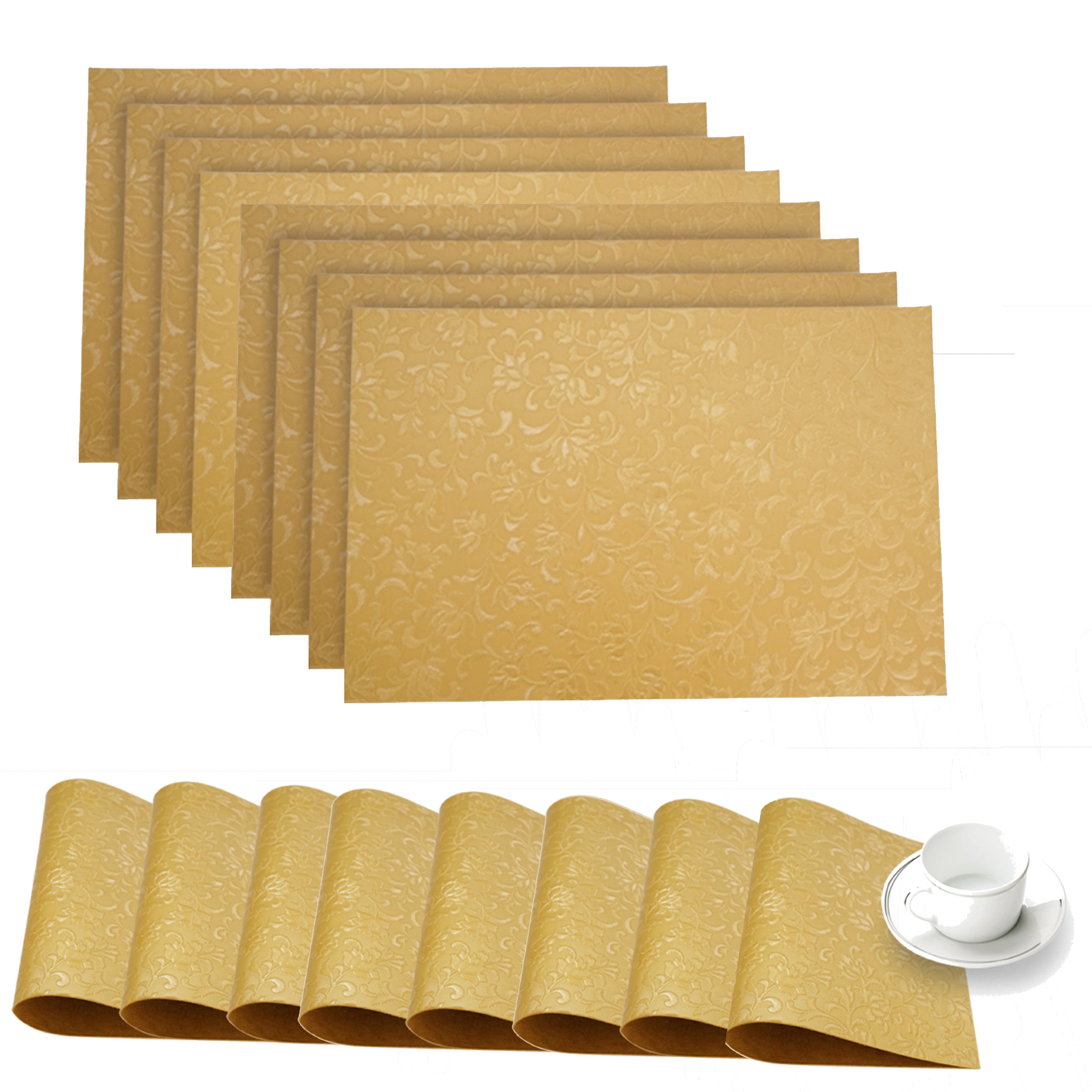 Dainty Home Susan Faux Leather Look Textured Damask Embossed Designed 12" x 18" Rectangle Placemats