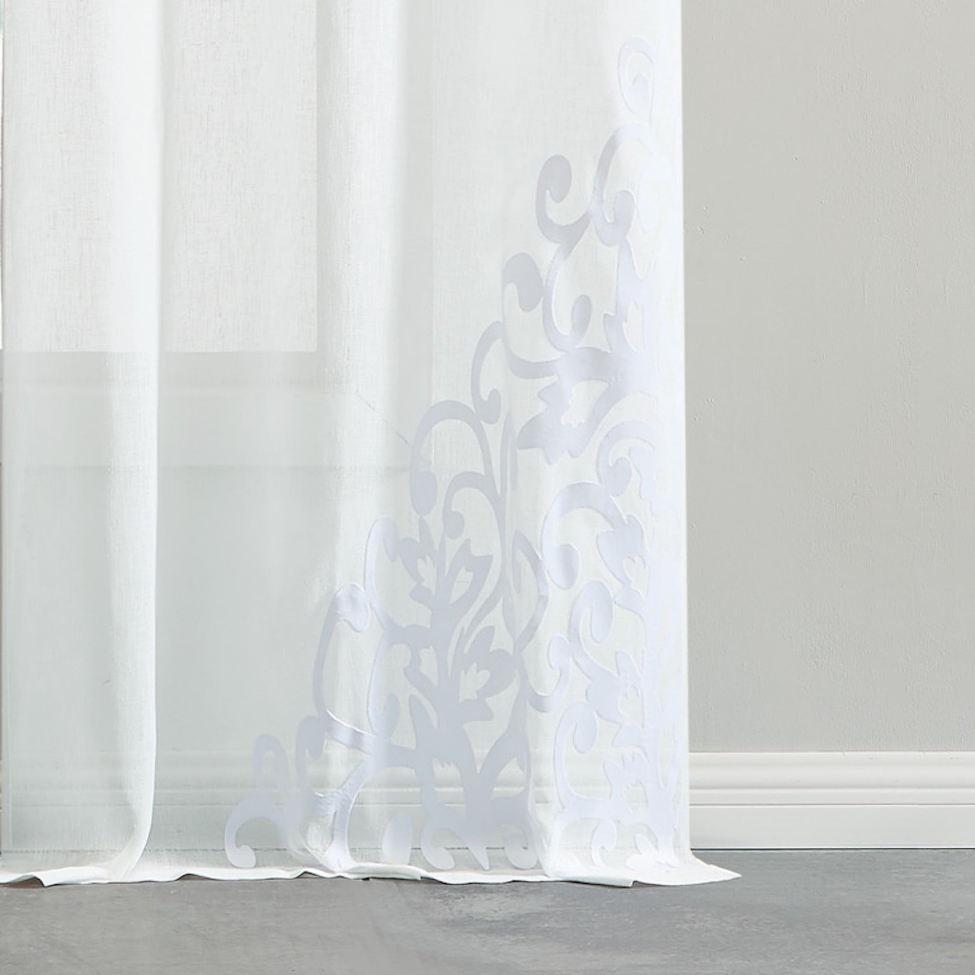 Dainty Home Natalie Boho 3D Velvet Scroll Design Appliqué Linen Look Light Filtering Grommet Panel Pair