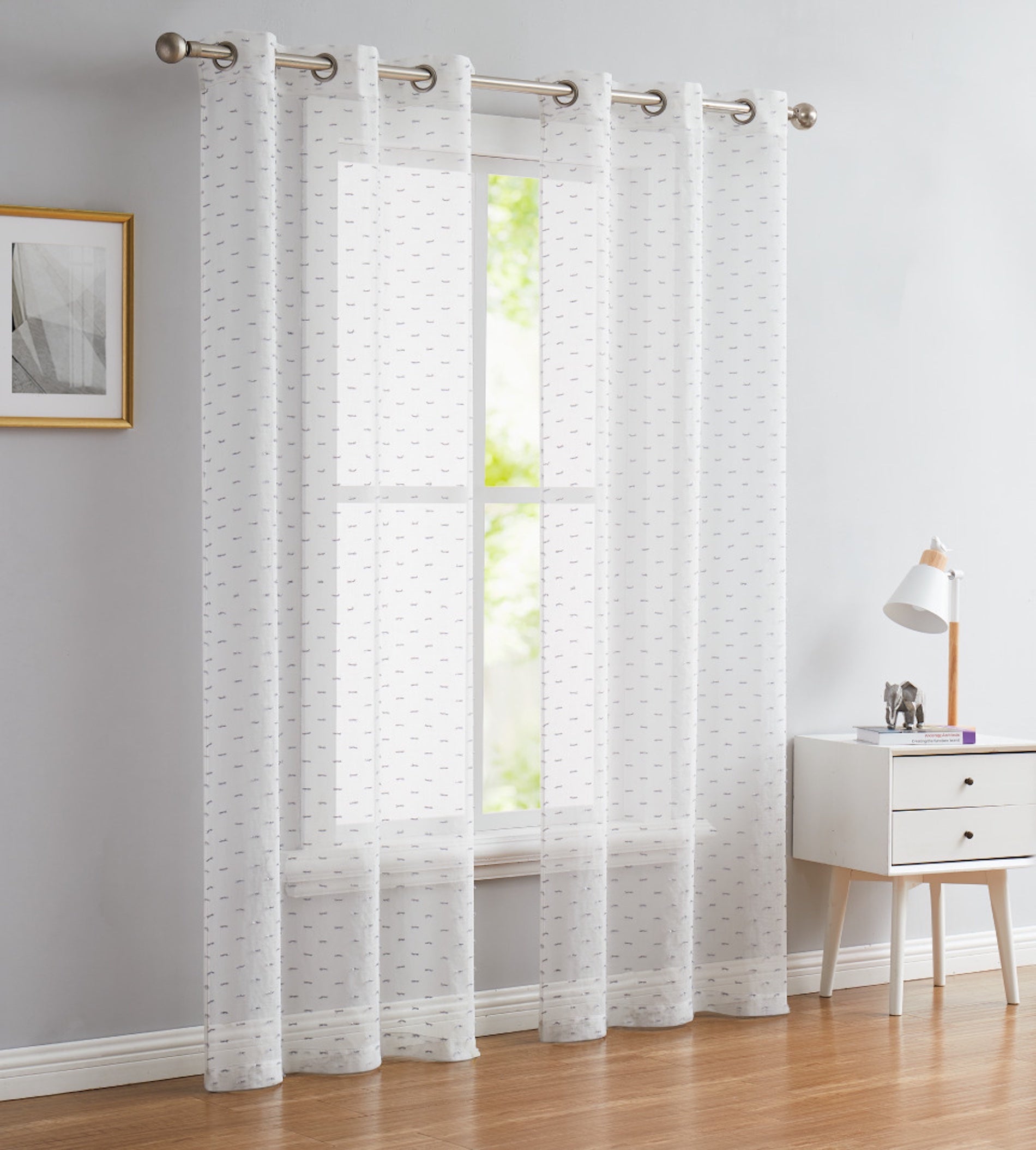 Dainty Home Sprinkles Boho Linen Look Fabric With 3D Embellished Lurex Sprinkles Light Filtering Grommet Panel Pair