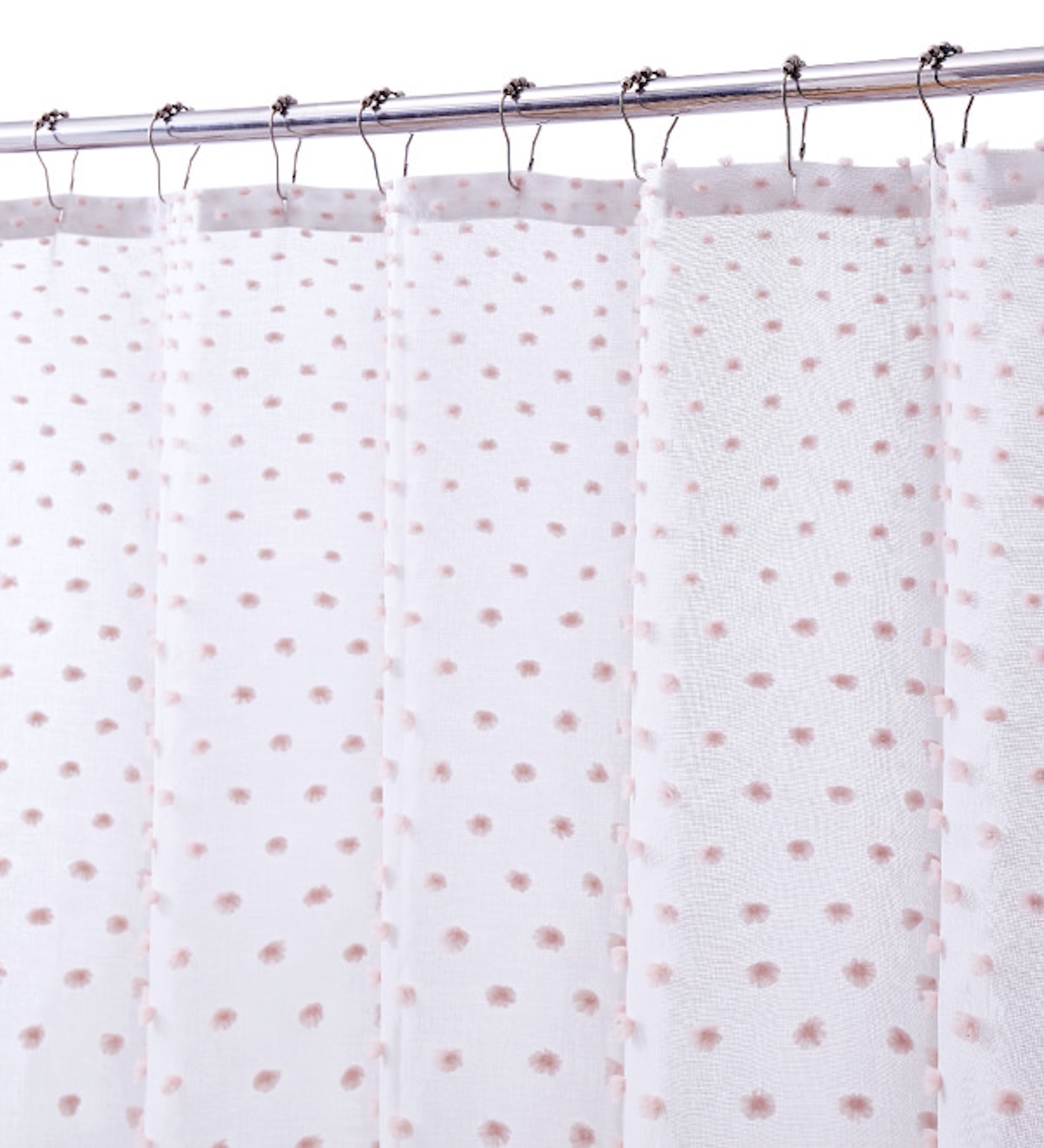 Dainty Home Ashley Modern 3D Linen-Look Fabric Shower Curtain With 3D Gradient Smaller to Bigger Cotton Like Puffs