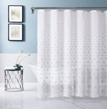 Load image into Gallery viewer, Dainty Home Ashley Modern 3D Linen-Look Fabric Shower Curtain With 3D Gradient Smaller to Bigger Cotton Like Puffs
