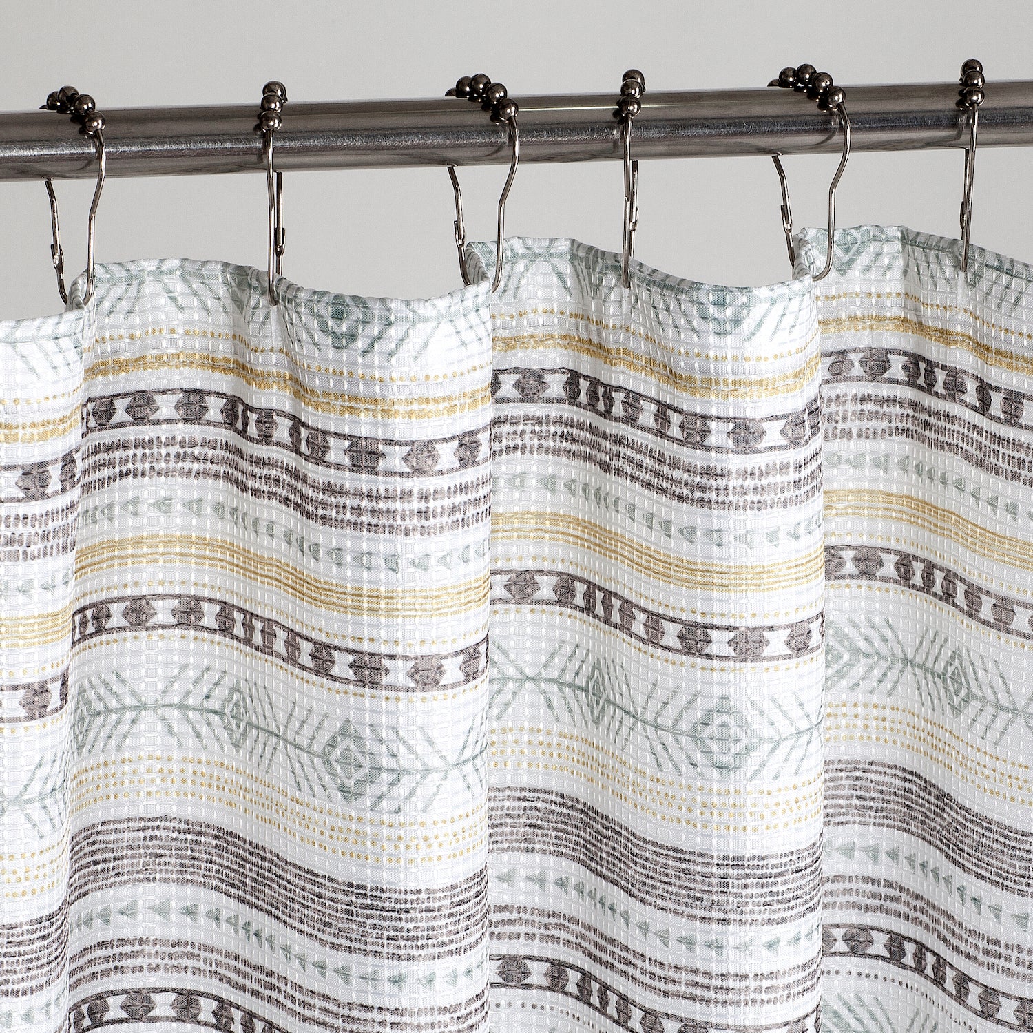 Dainty Home Printed 3D Waffle Weave Textured Aztec Designed Shower Curtain with 12 Roller Ball Hooks Included 70" x 72" in Multicolor