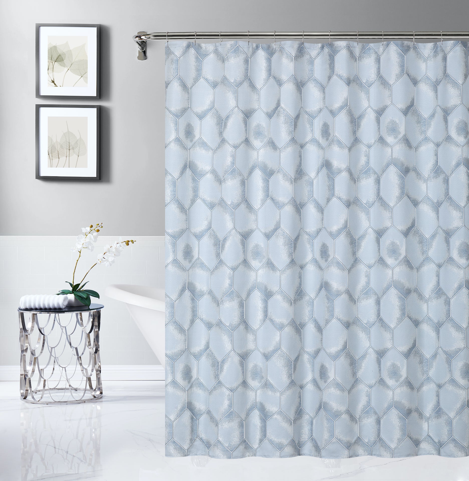 Dainty Home Tiles 3D Embossed Textured Lustrous Lurex Tile Designed Fabric Shower Curtain