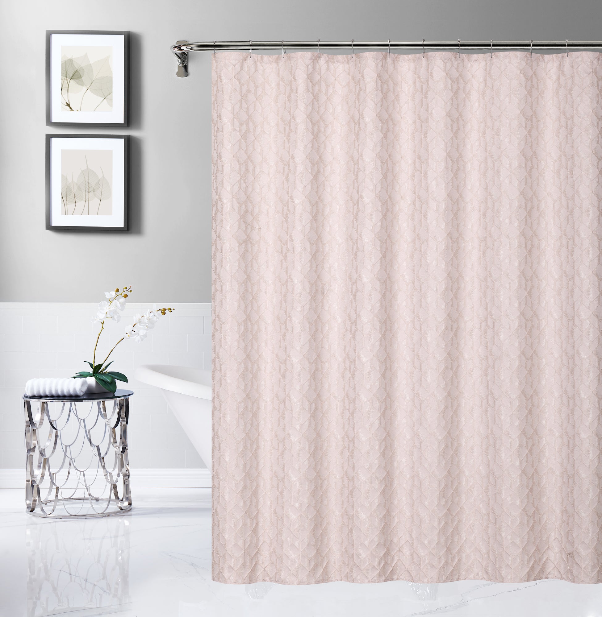 Dainty Home Topaz 3D Embossed Textured Lustrous Lurex Geometric Designed Fabric Shower Curtain