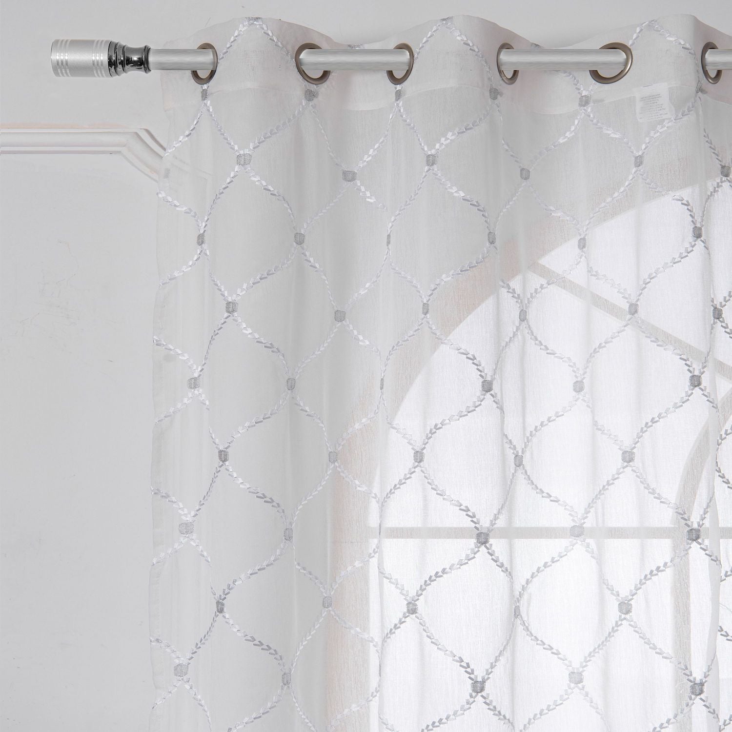 Dainty Home Charisma Geometric Lurex Lace Design Textured Linen Look Light Filtering Grommet Panel Pair