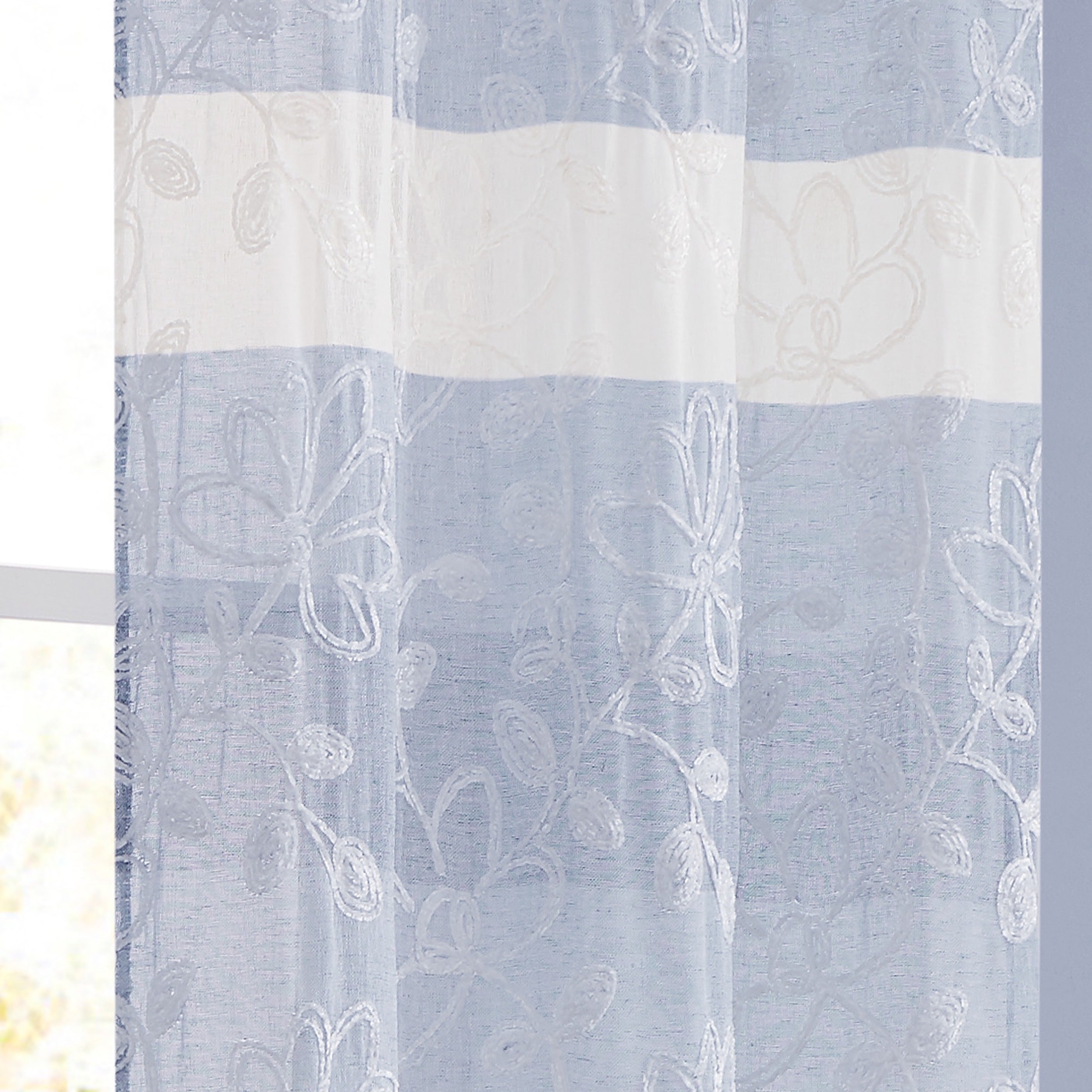 Dainty Home Caroline Boho Ombre Striped Gradient Fabric With 3D Floral Chenille Embroidered Linen Look Light Filtering Grommet Panel Pair