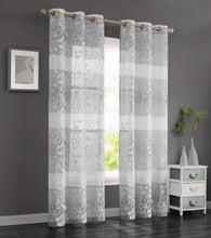 Load image into Gallery viewer, Dainty Home Caroline Boho Ombre Striped Gradient Fabric With 3D Floral Chenille Embroidered Linen Look Light Filtering Grommet Panel Pair
