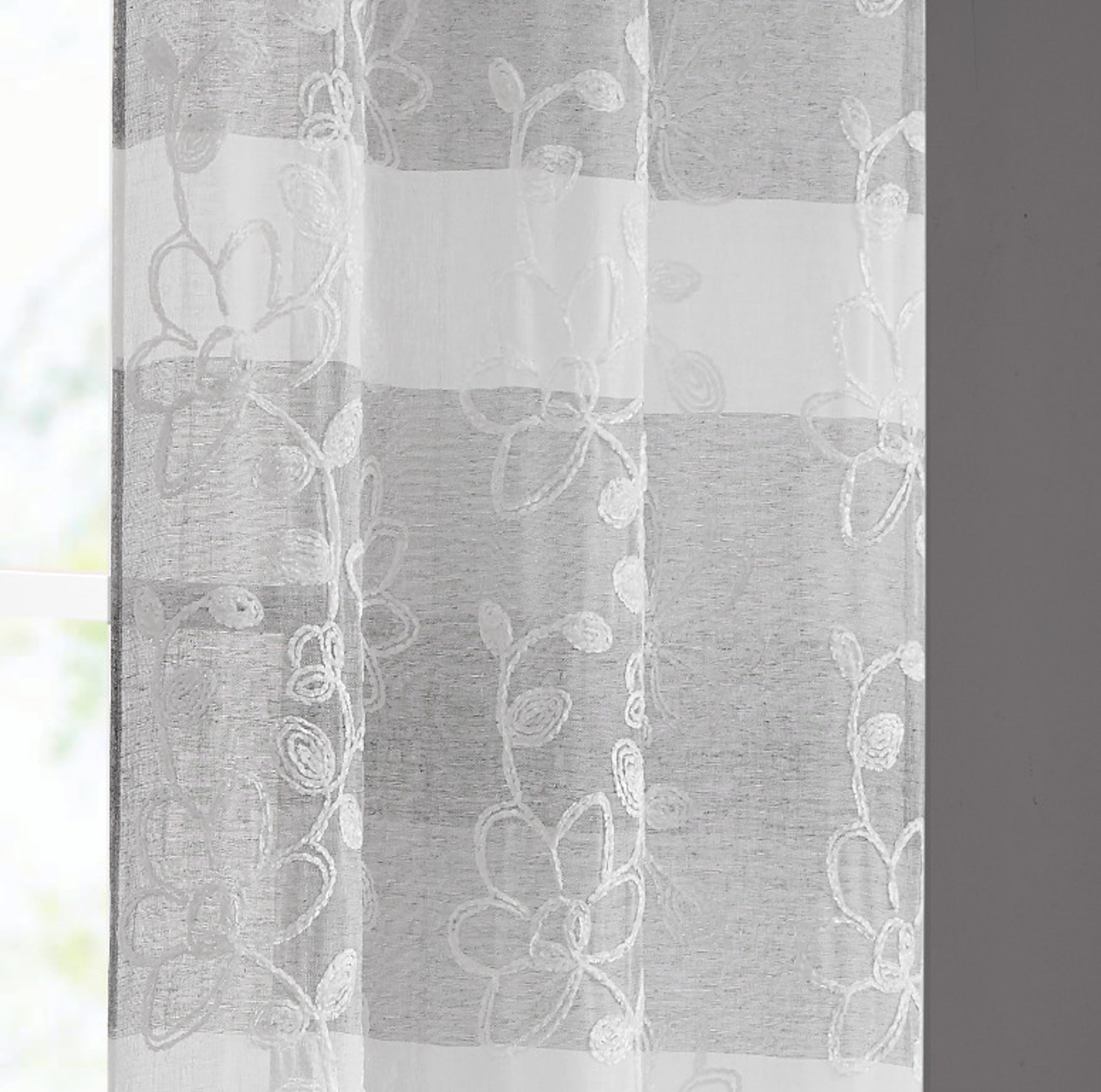Dainty Home Caroline Boho Ombre Striped Gradient Fabric With 3D Floral Chenille Embroidered Linen Look Light Filtering Grommet Panel Pair
