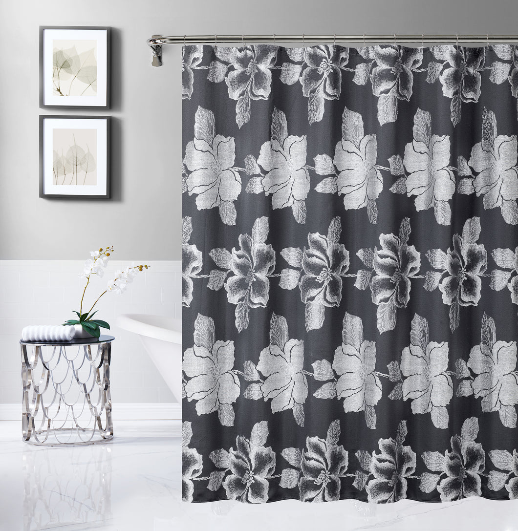 Dainty Home Floral Park 3D Floral Textured Weaved Lurex Floral Designed Fabric Shower Curtain 70