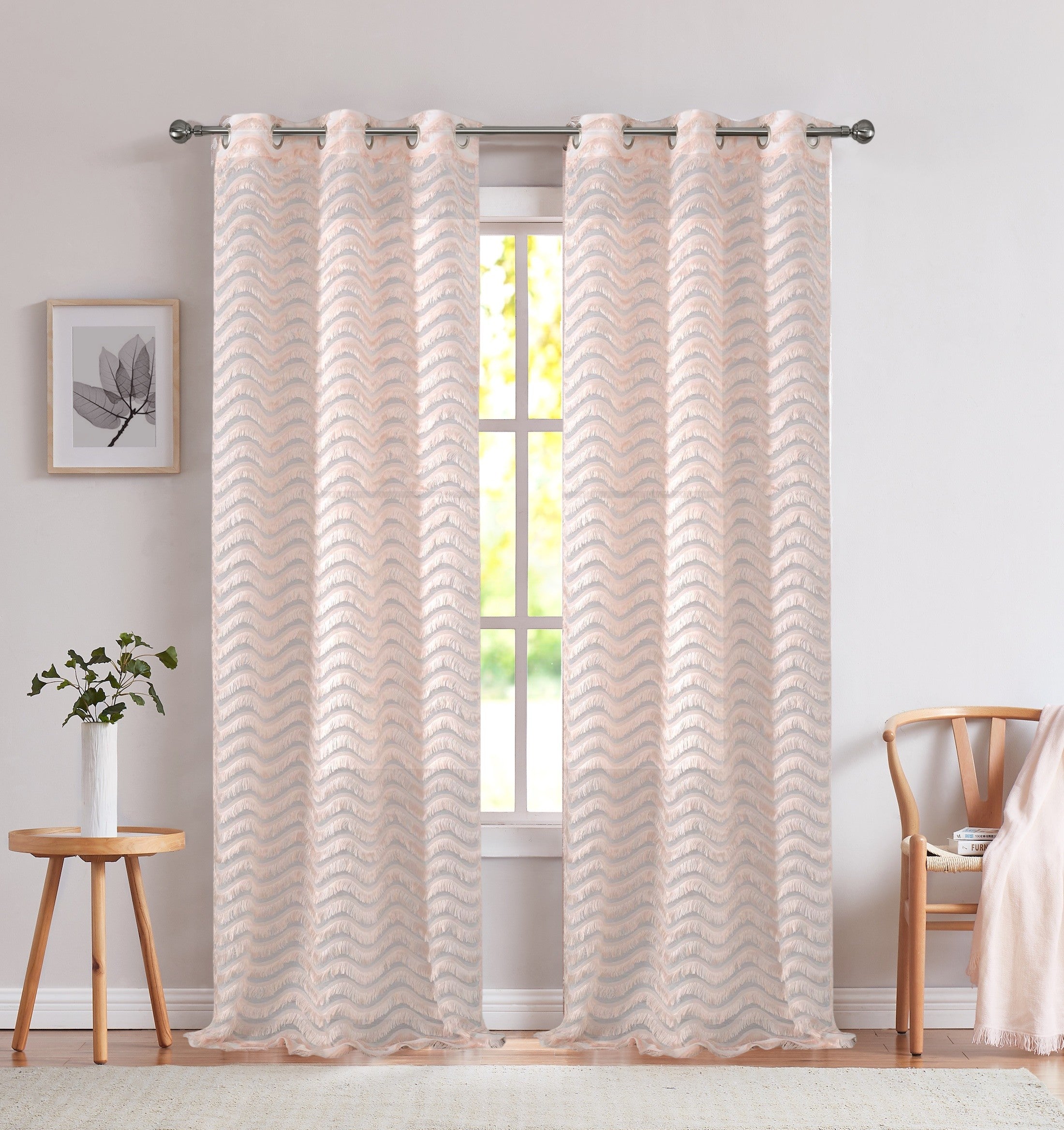 Dainty Home Claire Modern 3D Stripe Waves Textured Designed Light Filtering Grommet Panel Pair