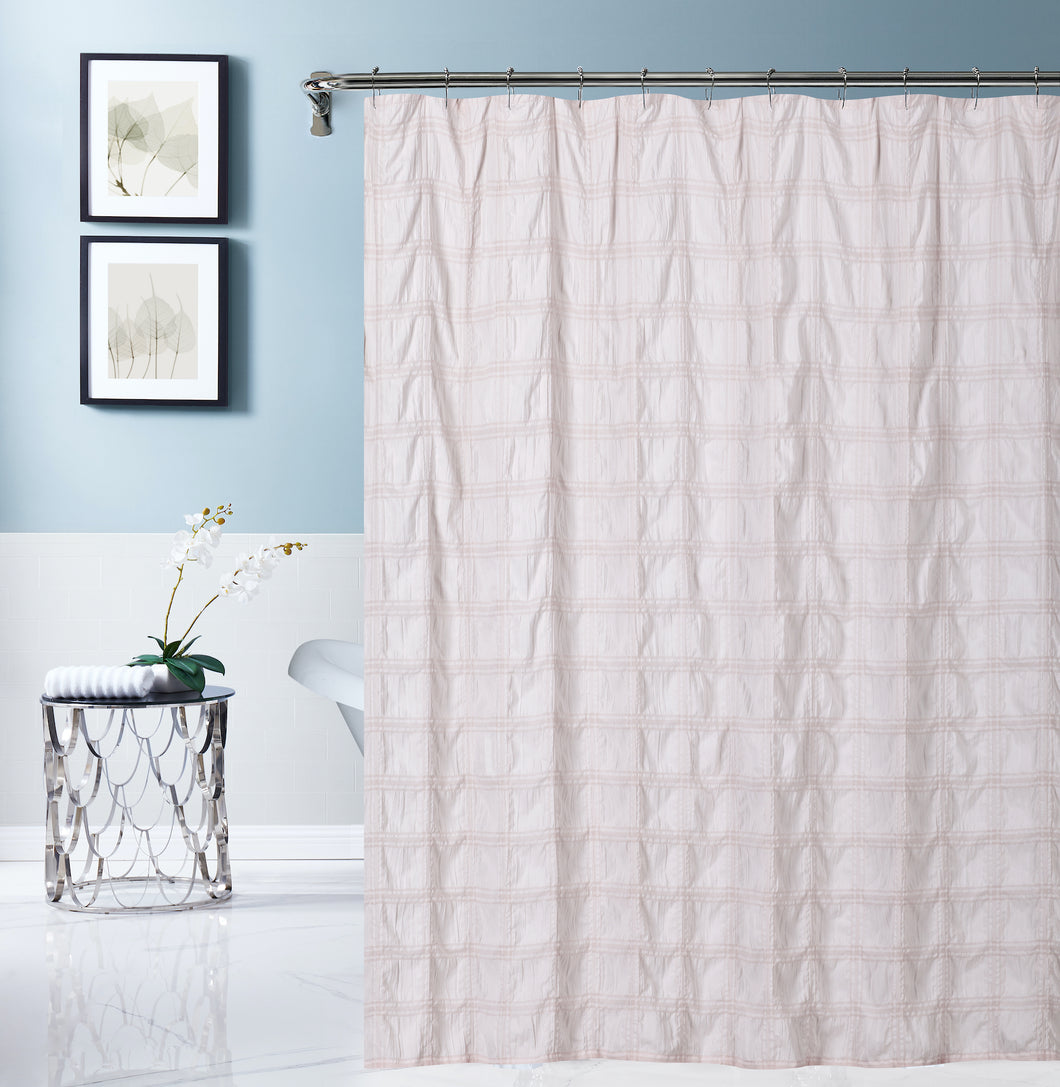 Dainty Home Crinkle Plaid Textured Embossed Weaved Plaid Designed Shower Curtain