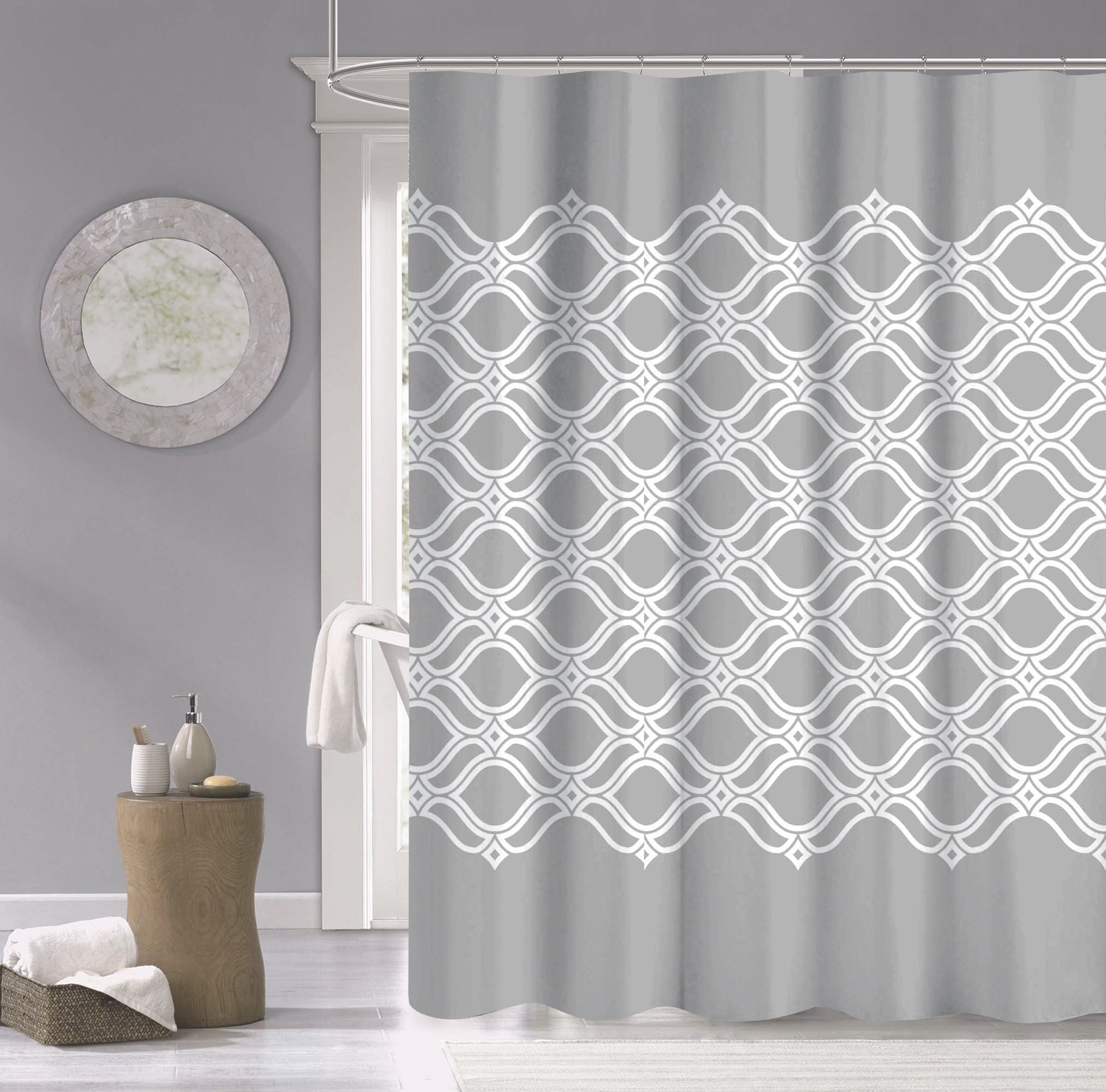 Dainty Home 100% Cotton Printed Diamonte Designed 70" x 72" Shower Curtain