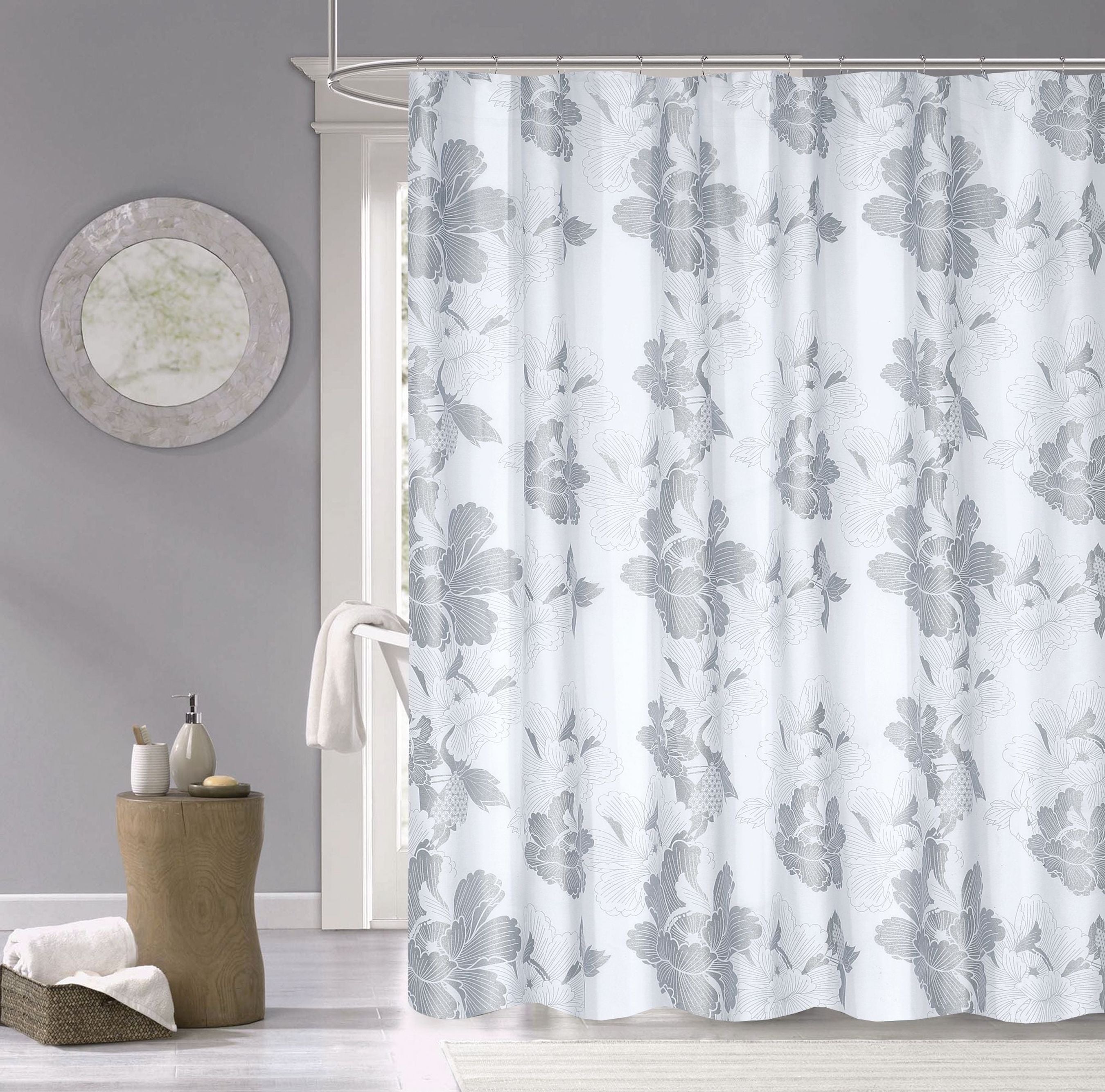 Dainty Home 100% Cotton Printed Flower Burst Designed 70" x 72" Shower Curtain