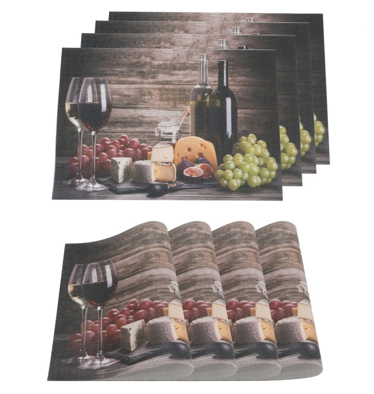 Dainty Home Grapes and Wine Woven Textilene Crossweave With a Reversible Grapes and Wine Pattern 13" x 19" Rectangular Placemats