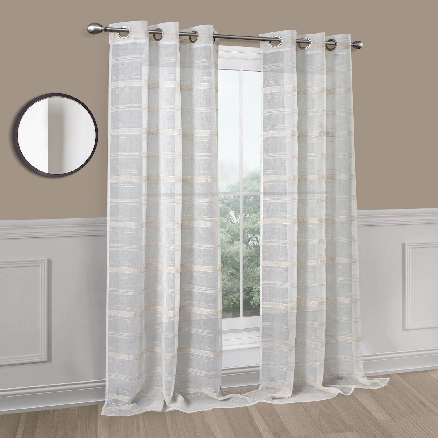 Dainty Home Horizons Linen Look Striped Window Panel Pair