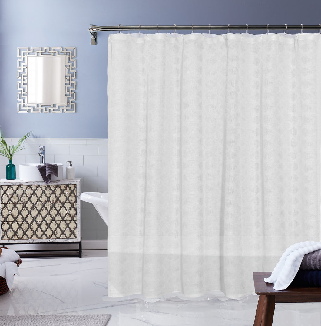 Dainty Home Joelle Modern 3D Diamond Crochet Textured Designed Linen-Look Shower Curtain
