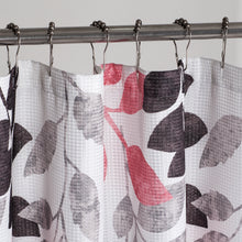 Load image into Gallery viewer, Dainty Home Printed Waffle 3D Textured Waffle Weave Leaves Designed Fabric Shower Curtain with 12 Roller Ball Hooks Included 70&quot; x 72&quot; in Black/Pink
