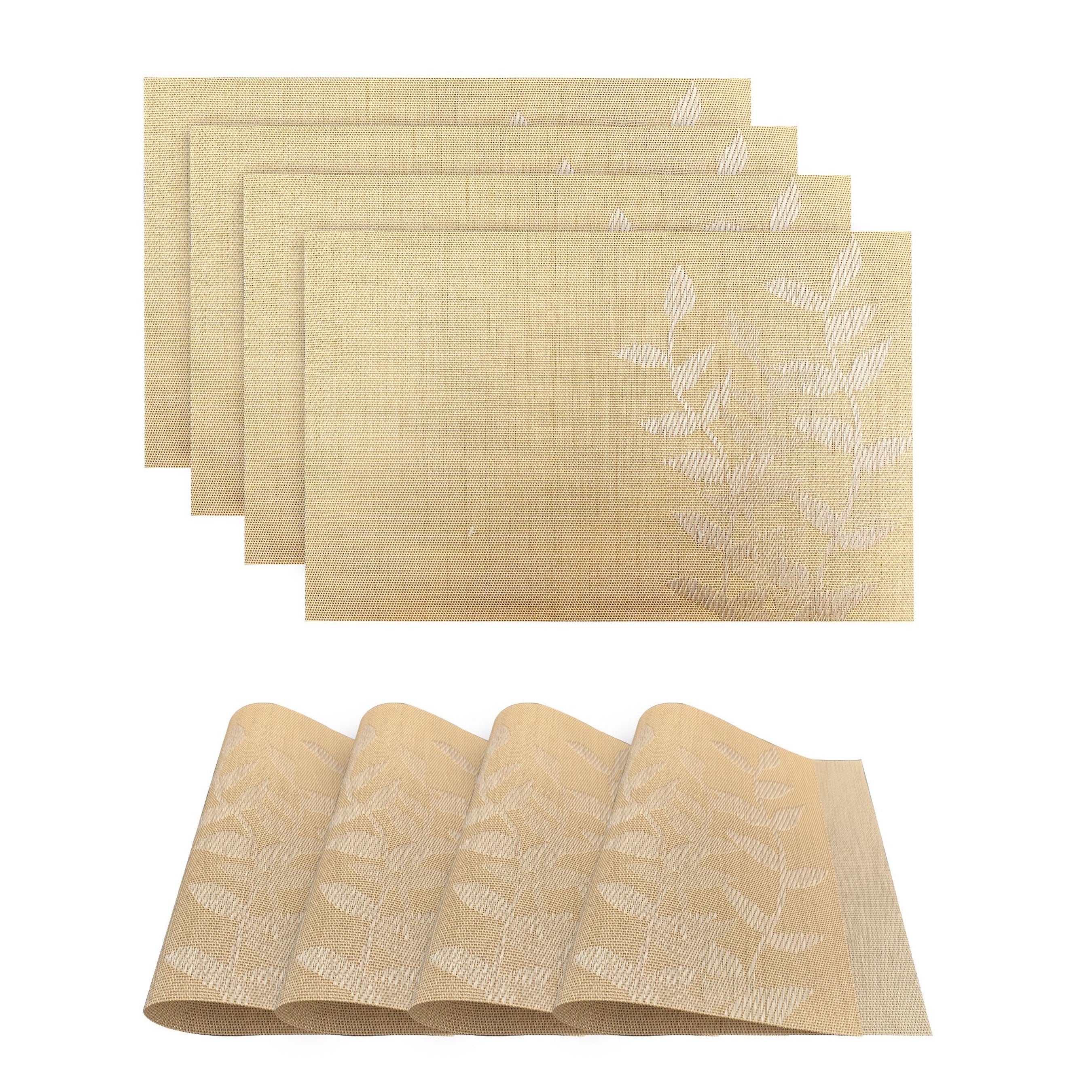 Dainty Home Leaf Woven Textilene Crossweave With Textured Floral Leaves Pattern Reversible 12" x 18" Rectangular Placemats