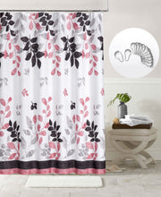Load image into Gallery viewer, Dainty Home Printed Waffle 3D Textured Waffle Weave Leaves Designed Fabric Shower Curtain with 12 Roller Ball Hooks Included 70&quot; x 72&quot; in Black/Pink
