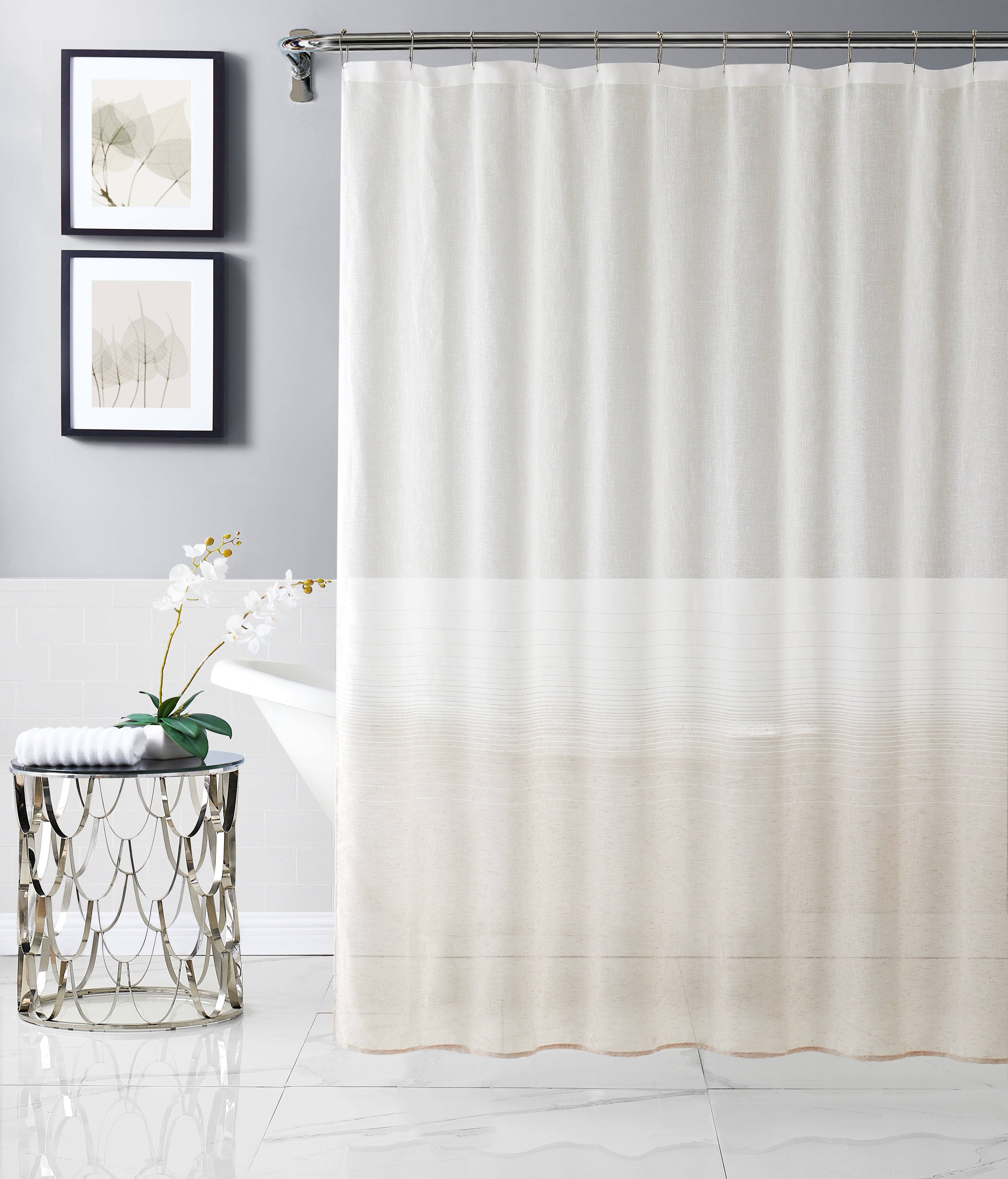 Dainty Home Linea 3D Ombre Textured Weaved Linen Look Striped Designed Fabric Shower Curtain