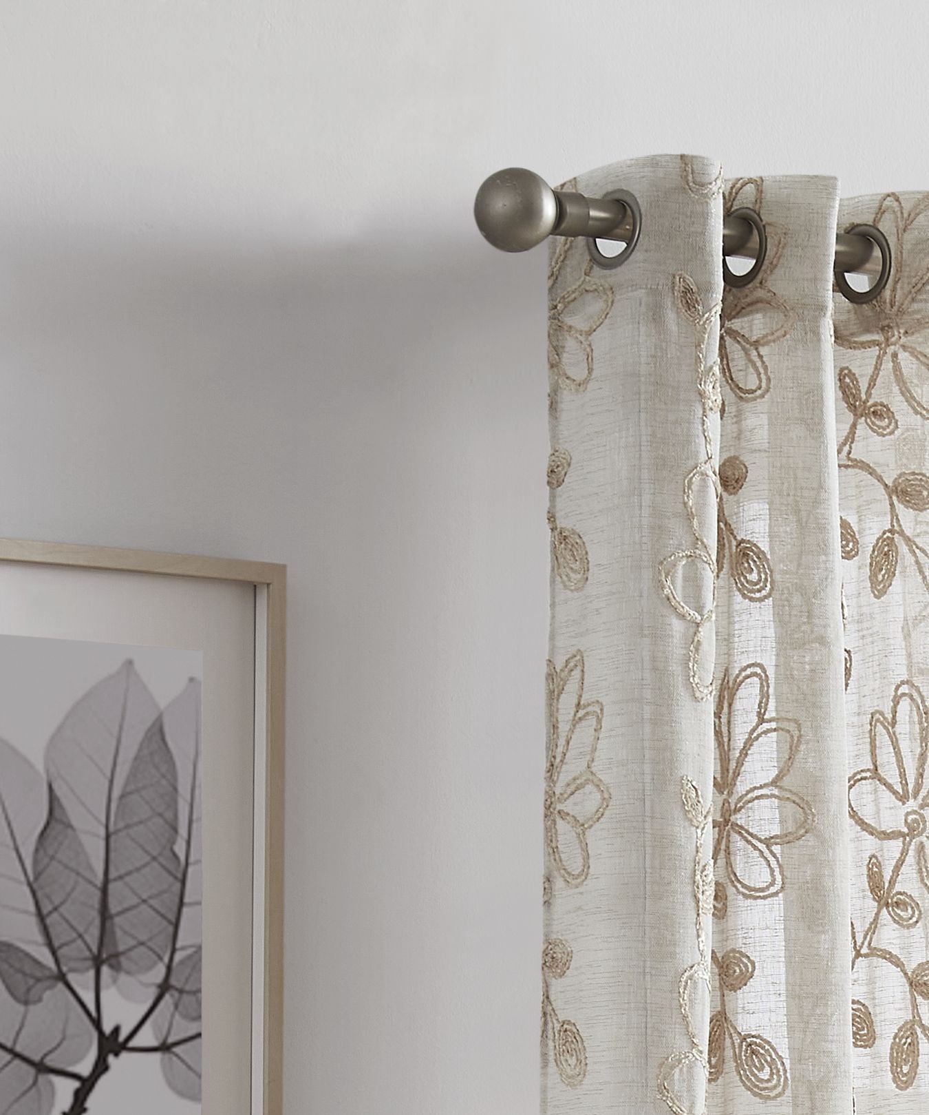 Dainty Home Rita Linen Look Boho Solid Fabric With 3D Floral Chenille Embroidery Light Filtering Grommet Panel Pair