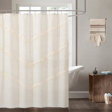 Load image into Gallery viewer, Dainty Home Natural Tassels 3D Linen Look Textured Tassels Designed Shower Curtain
