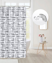 Load image into Gallery viewer, Dainty Home Printed 3D Textured Waffle Weave Textured Love Phrases Designed Fabric Shower Curtain with 12 Roller Ball Hooks Included 70&quot; x 72&quot;
