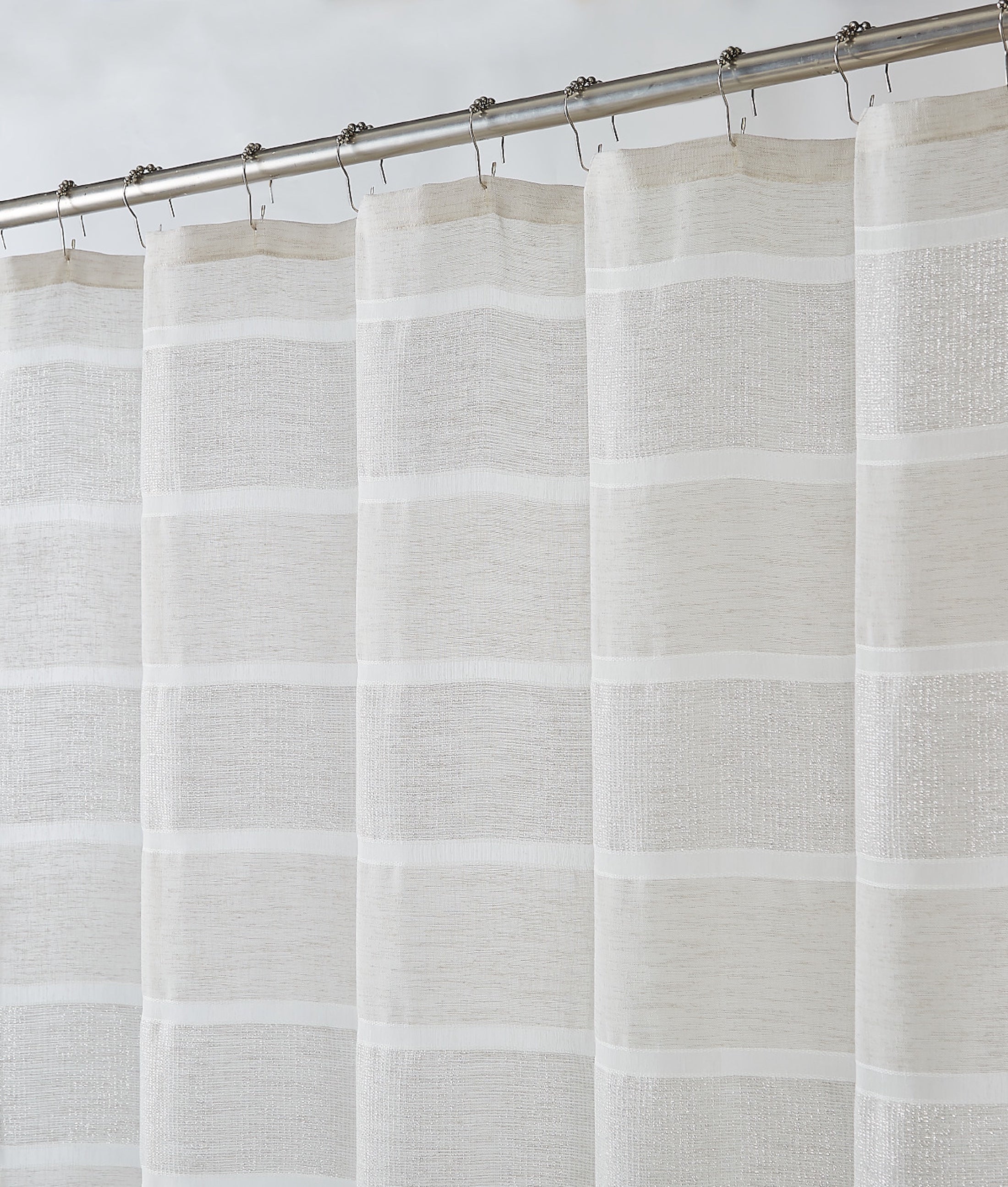 Dainty Home Lurex Stripe 3D Lurex Embedded Textured Striped Linen Look Shower Curtain With Lurex Stripes