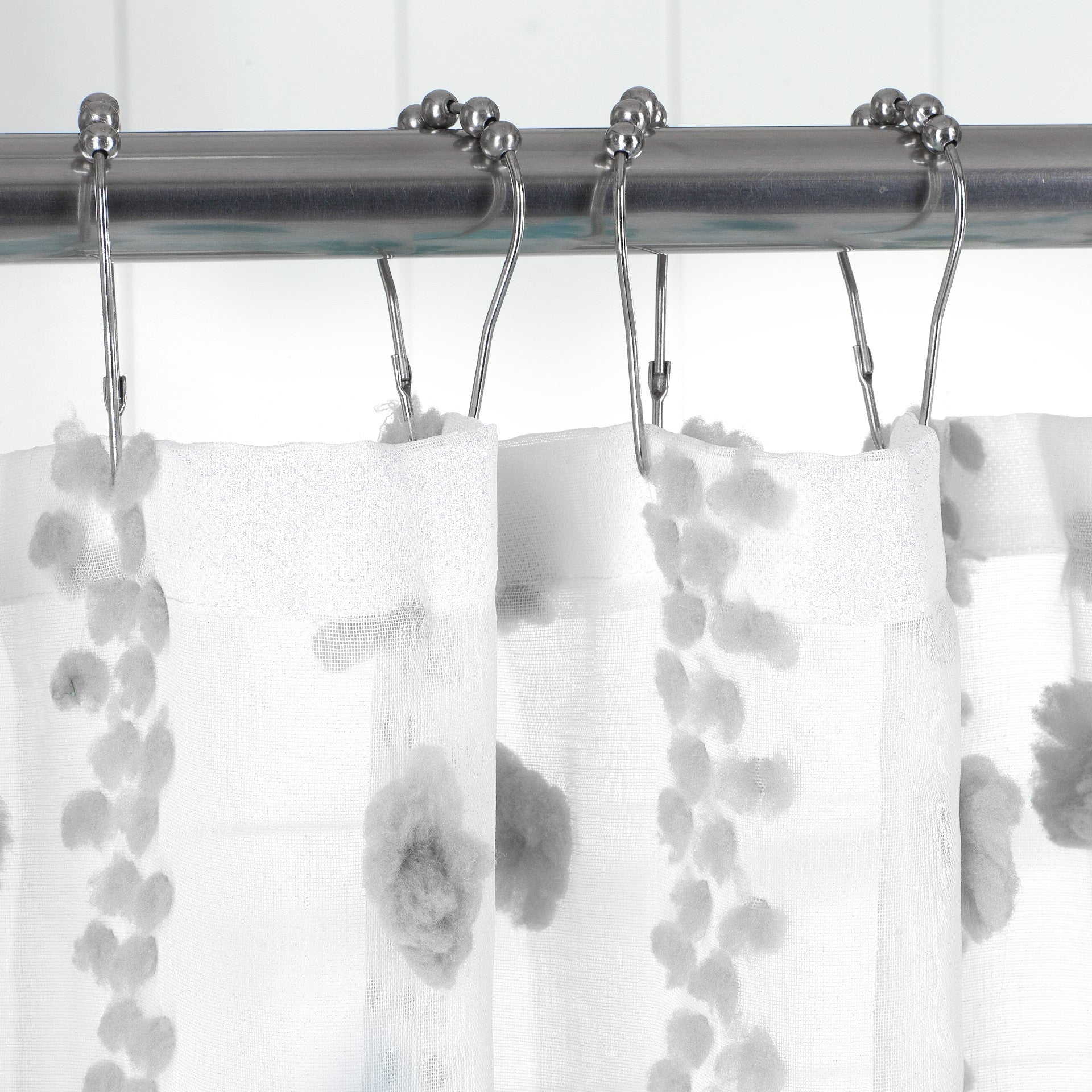 Dainty Home Cloud Modern 3D Linen-Look Fabric Shower Curtain With 3D Cotton Like Puffs