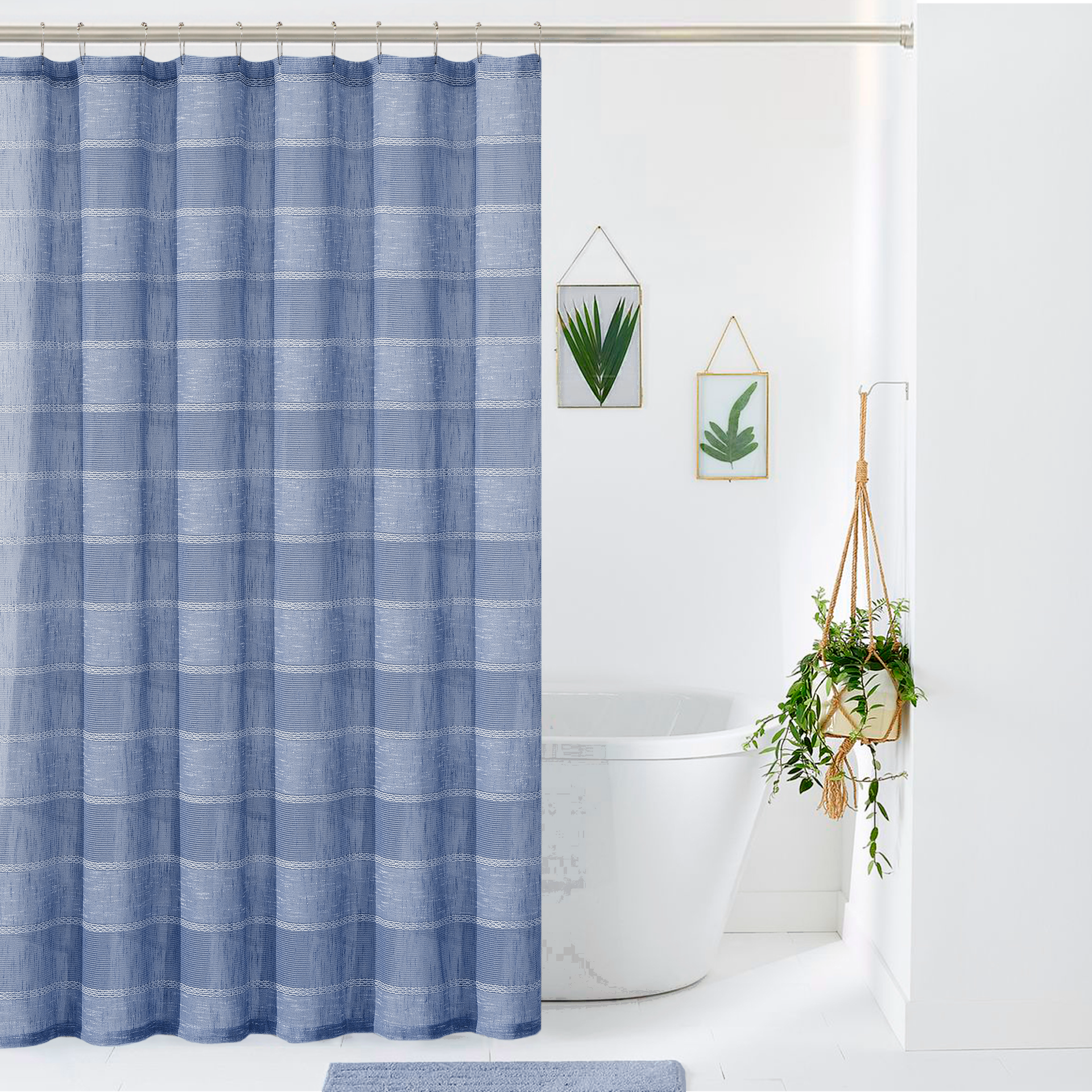Dainty Home Megan 3D Linen Textured Linen Look Chenille Striped Designed Fabric Shower Curtain