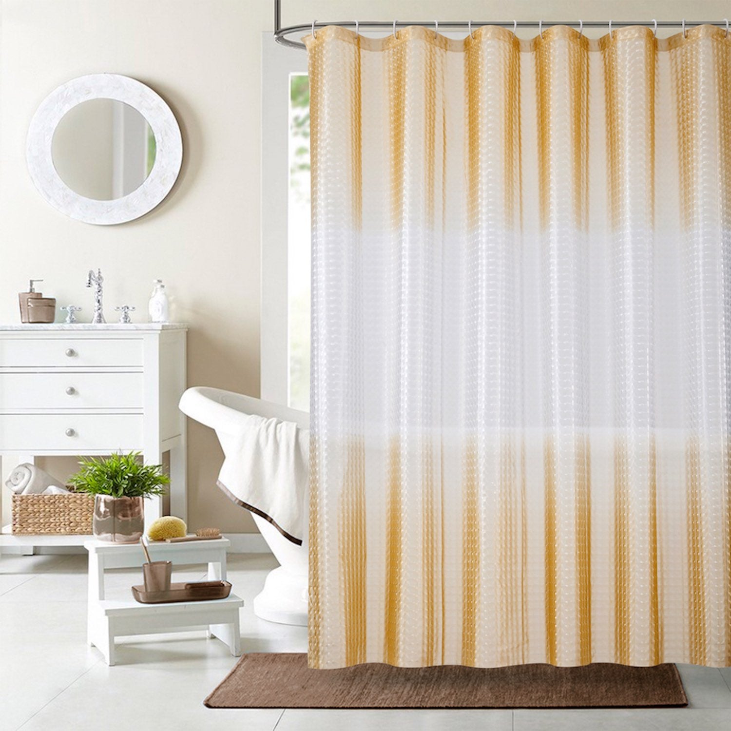 Dainty Home Mist 3D Eco-Friendly Embossed Textured Striped Ombre Checkers Designed Shower Curtain Liner