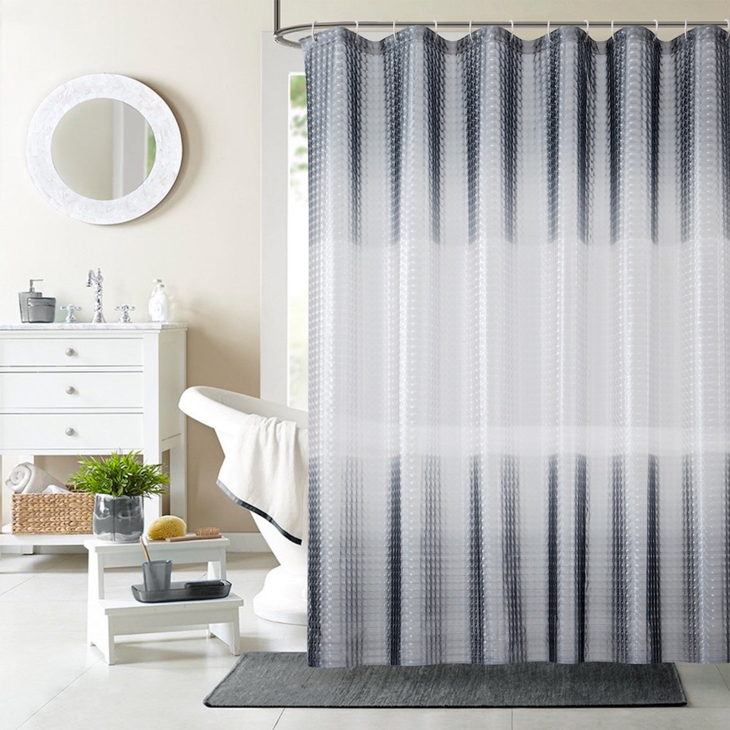 Dainty Home Mist 3D Eco-Friendly Embossed Textured Striped Ombre Checkers Designed Shower Curtain Liner