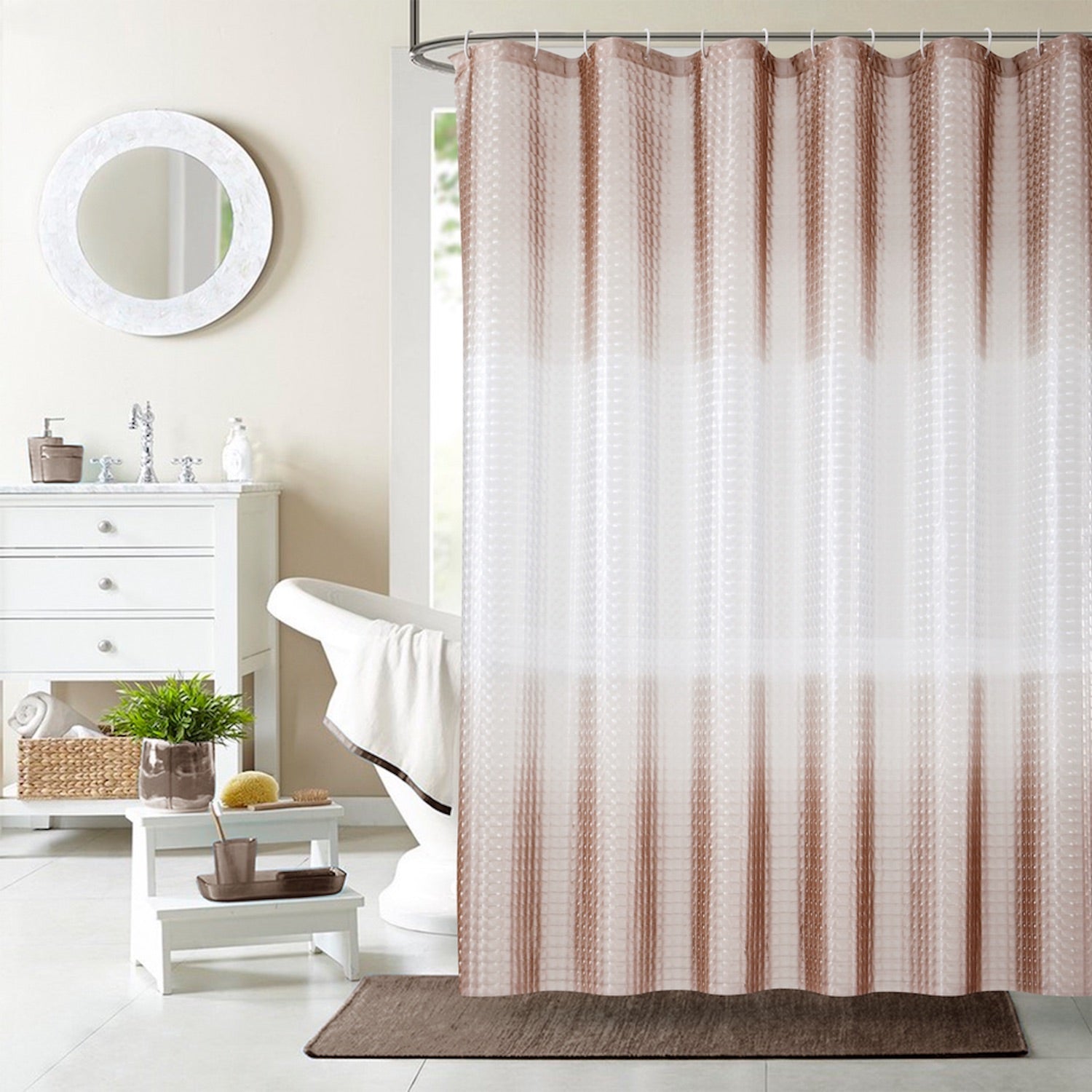 Dainty Home Mist 3D Eco-Friendly Embossed Textured Striped Ombre Checkers Designed Shower Curtain Liner