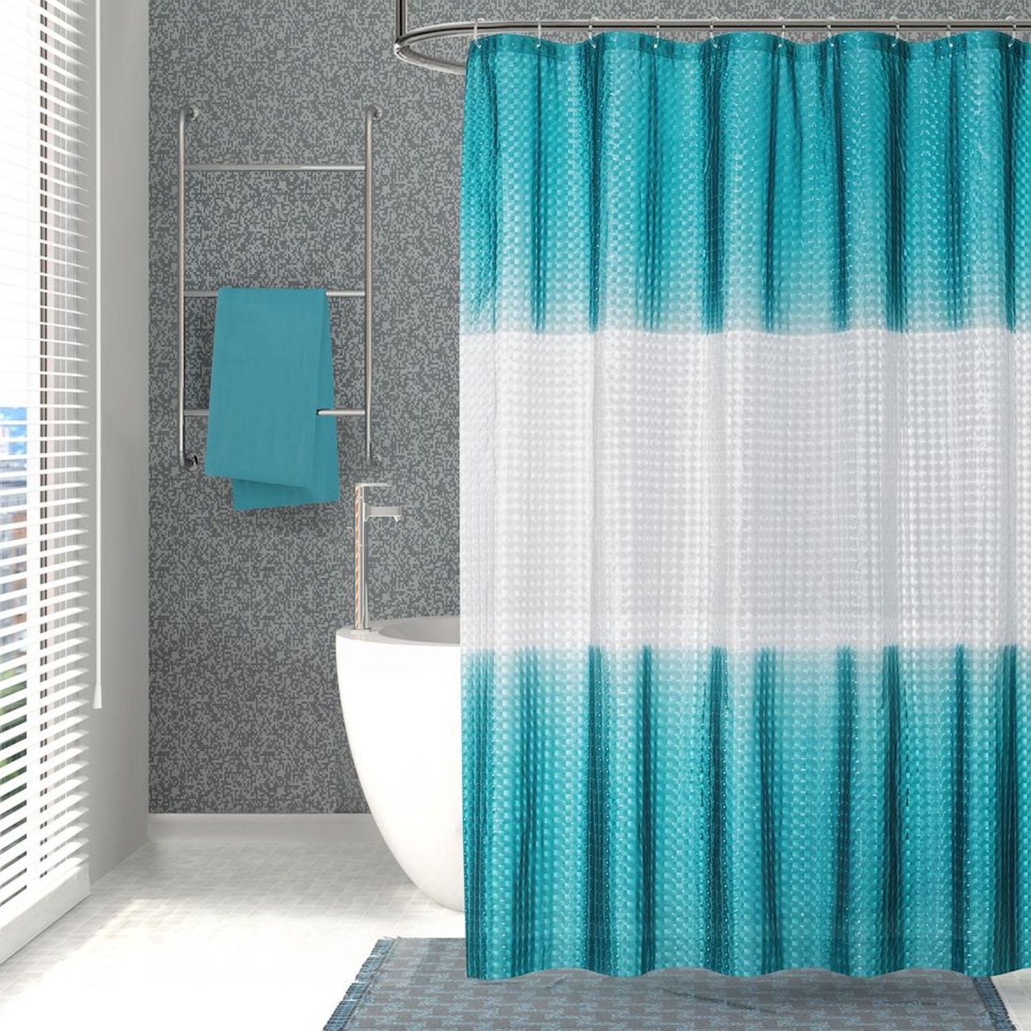 Dainty Home Mist 3D Eco-Friendly Embossed Textured Striped Ombre Checkers Designed Shower Curtain Liner