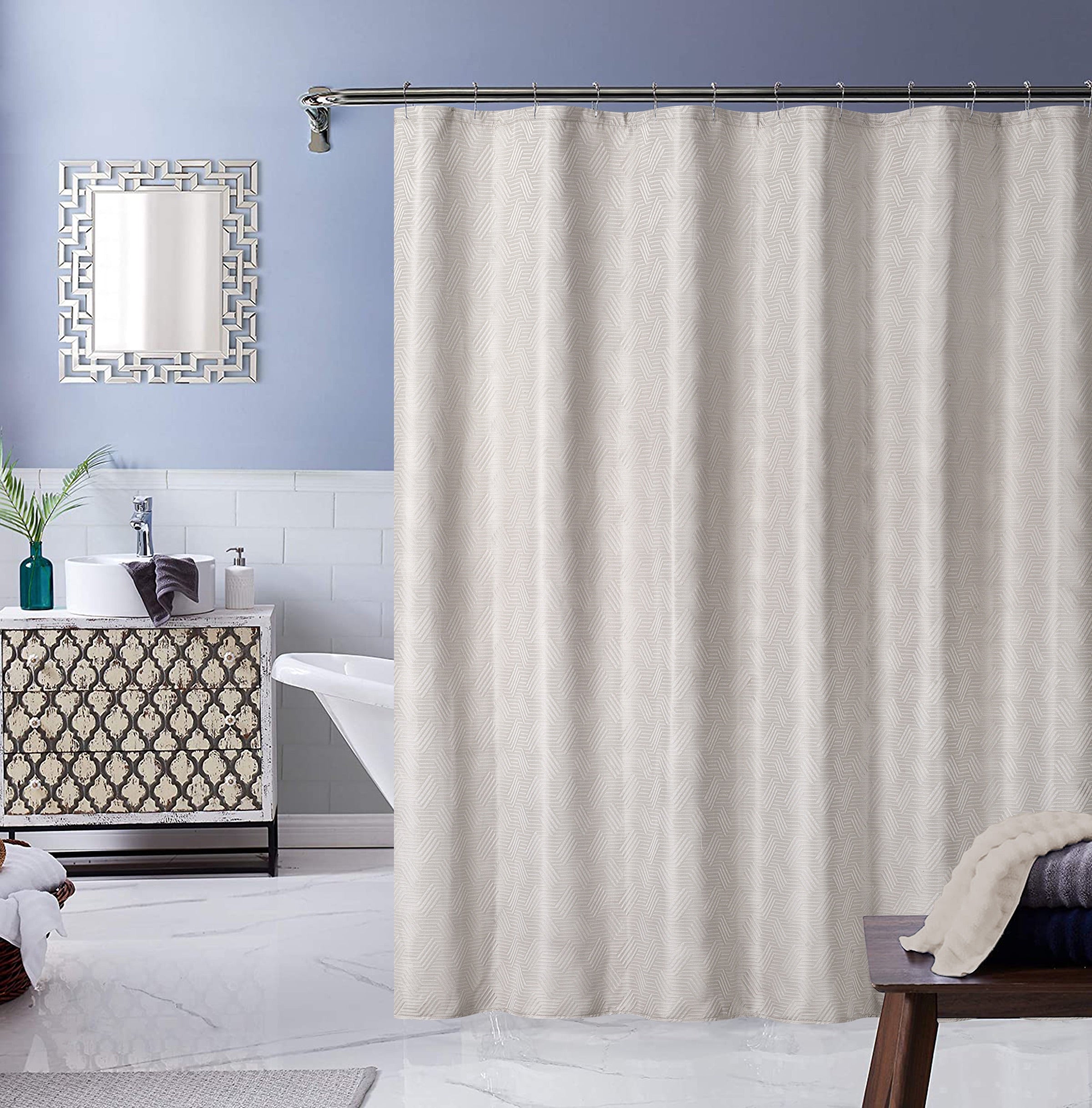 Dainty Home Monte Carlo 3D Embossed Textured Cotton Feel Geometric Designed Fabric Shower Curtain